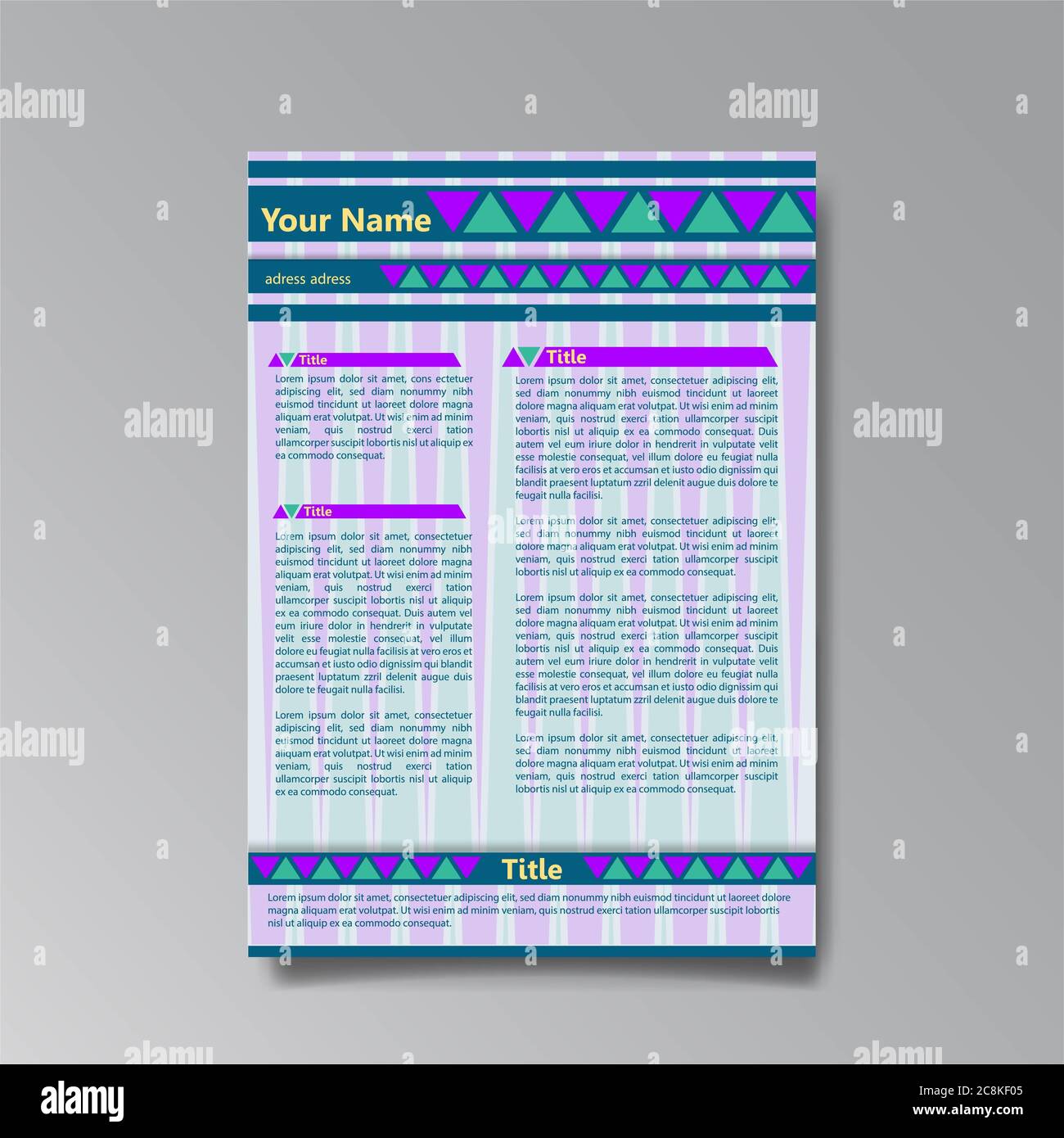 CV Design Vorlage, abstrakte Design Vorlage für Web und Print. Flayer geometrische Seite trendy Design, Banner, Broschüre. Hirring ancet. Stockfoto