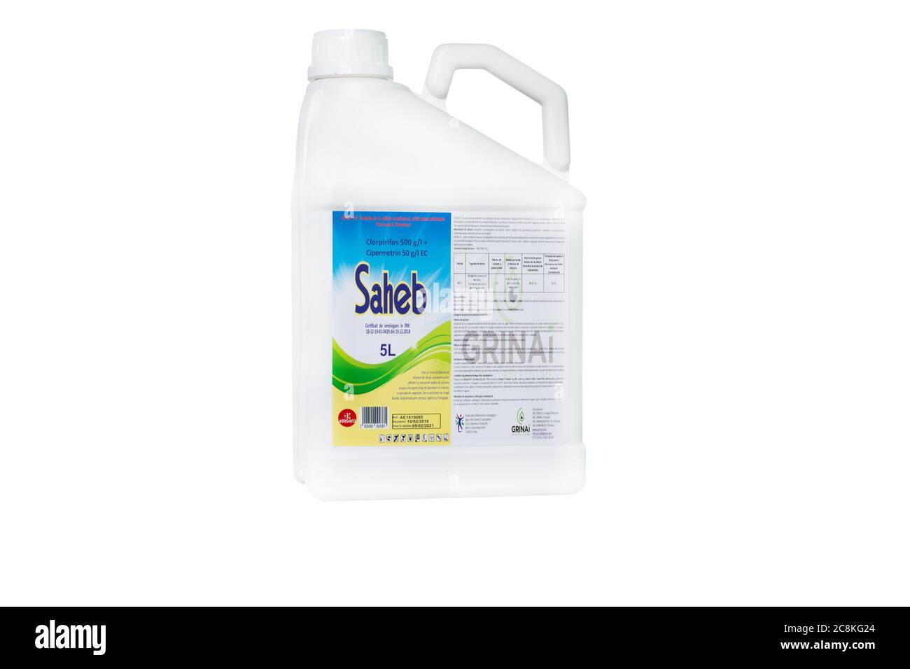 Moldawien, Tiraspol - 14. Mai 2019: Pflanzenschutzmittel, Insektizide - Saheb. Isolieren auf weißem Hintergrund. Stockfoto