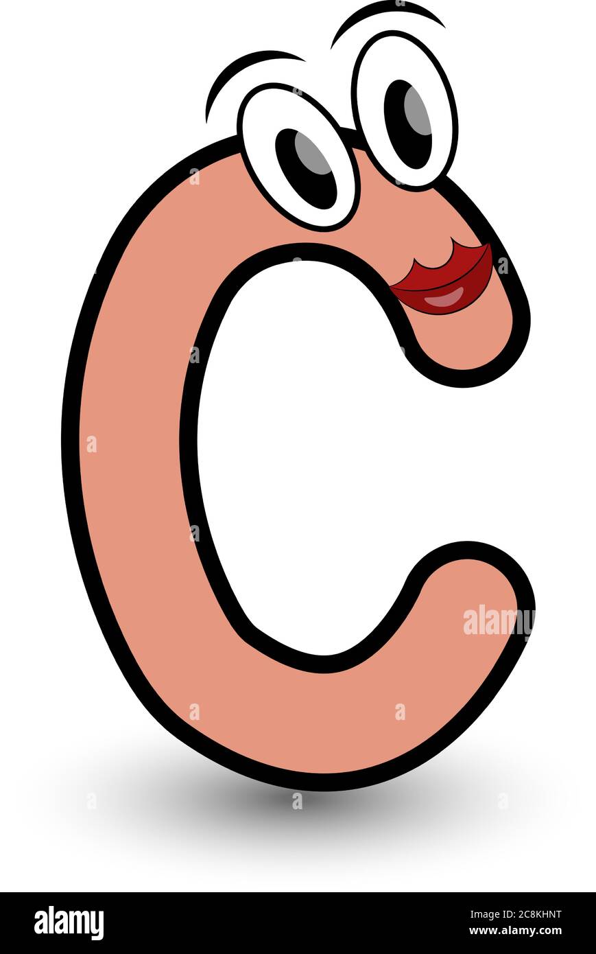 Lustige Hand gezeichnet Cartoon gestylt Schriftart bunten Buchstaben C mit lächelndem Gesicht Vektor Alphabet Illustration. Gut für Kinder Lernaktivität Stock Vektor