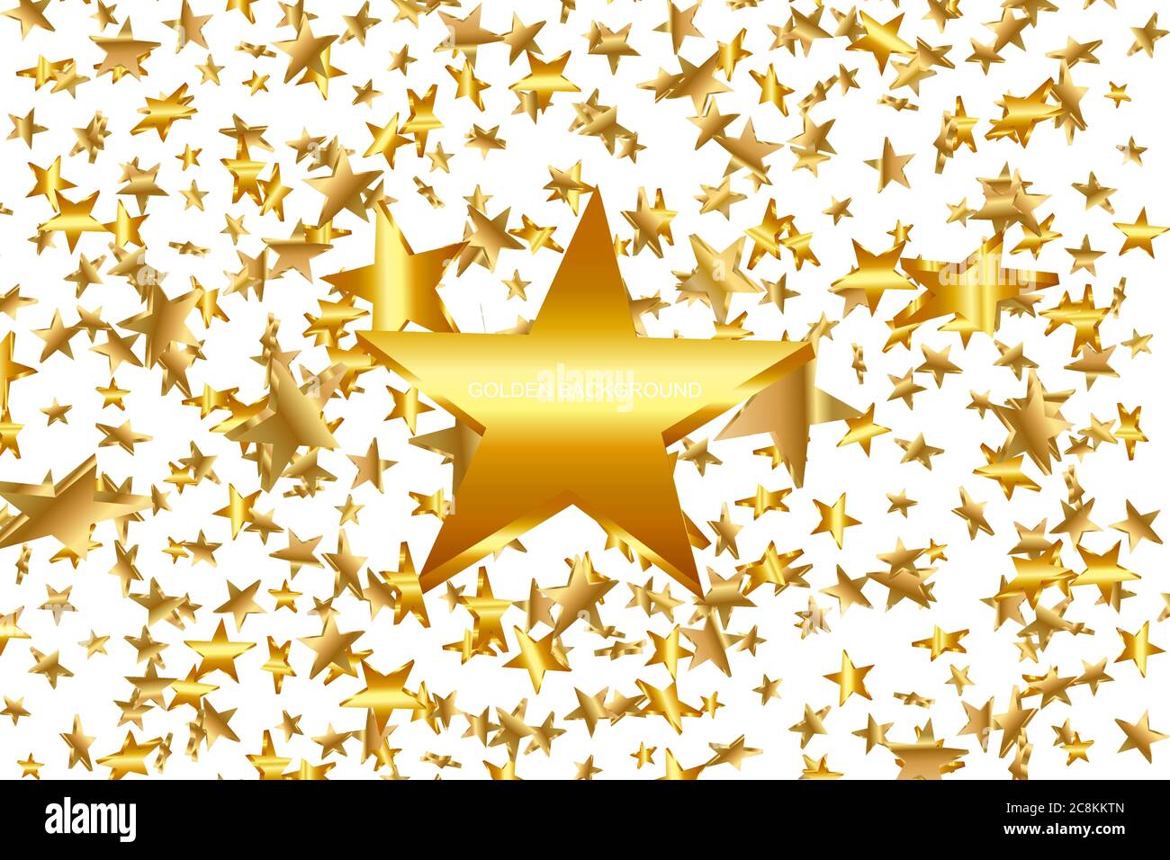 3d Star Falling. Gold Gelbe Sterne auf weißem Hintergrund. Vektor Konfetti Stern Hintergrund. Goldene Sternenkarte. Die Konfetti Fallen Chaotisch. Stock Vektor