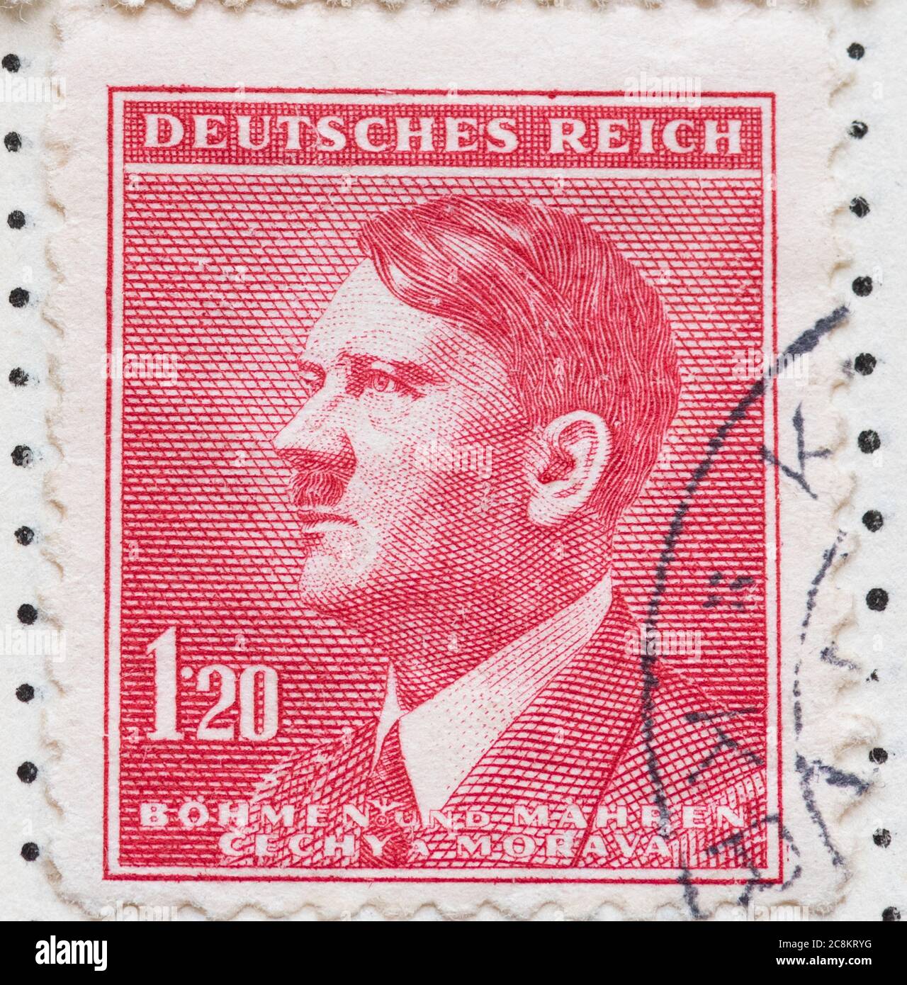 Adolf Hitler Briefmarke Deutsches Reich, Tschechoslowakei Böhmen und Mähren Stockfoto
