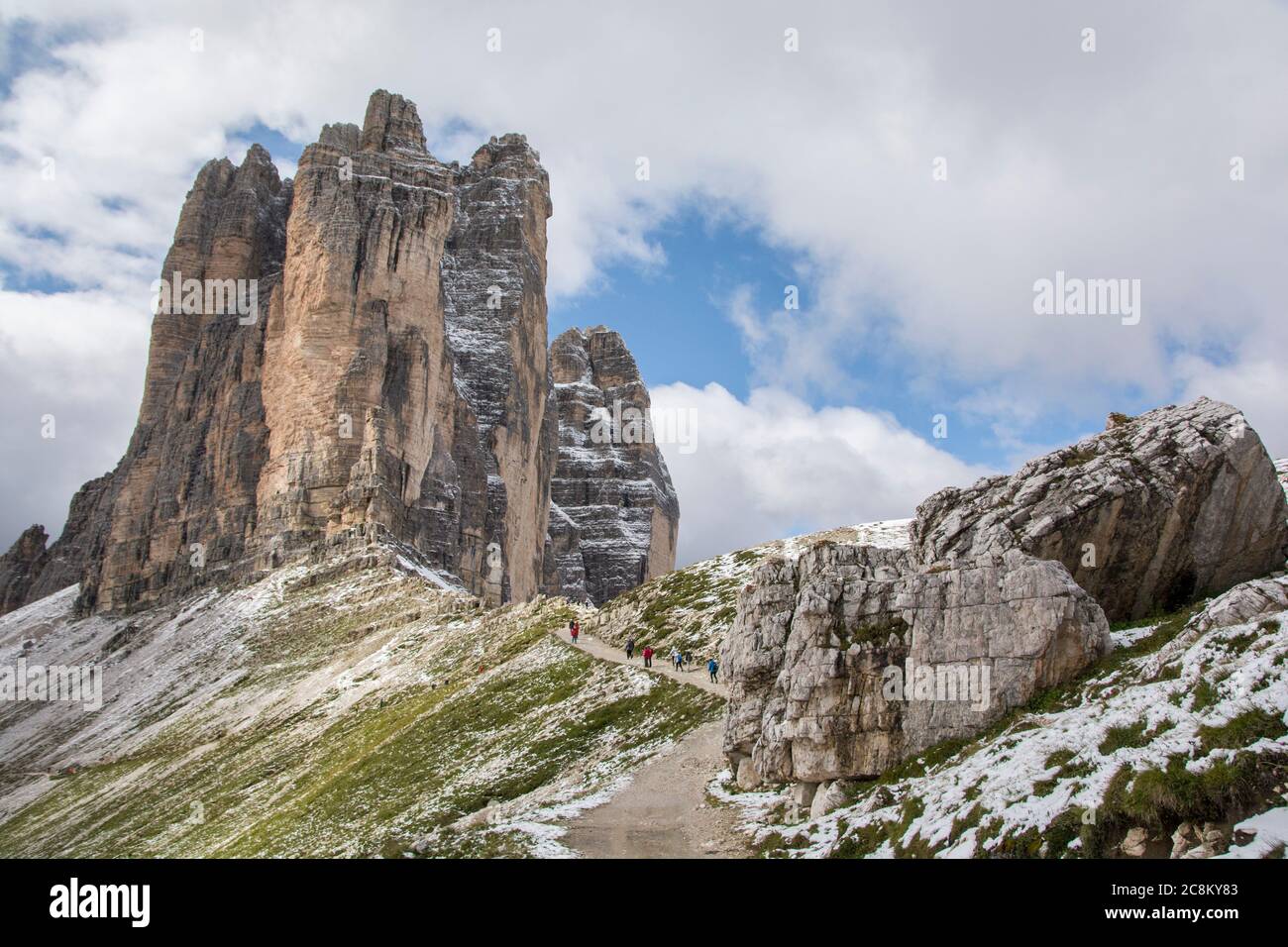 "Die drei Zinnen (Italienisch: "Drei Zinnen"), bekannte Berg Gruppe in den italienischen Dolomiten Stockfoto