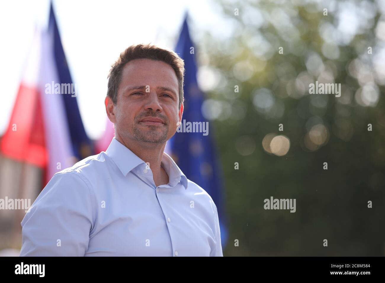 Tschenstochau, Polen - 04. Juli 2020: Rafal Trzaskowski Kandidat für das Amt des polnischen Präsidenten bei einem Treffen mit den Wählern. Stockfoto