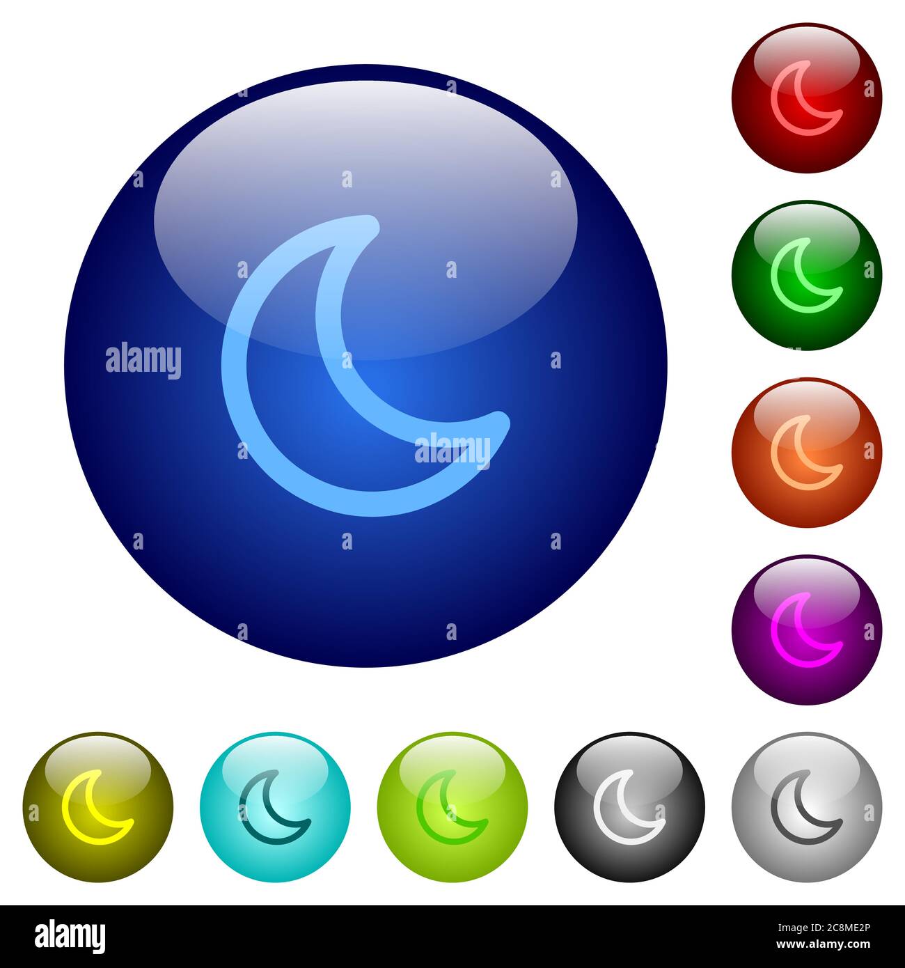 Festlegen der Farbe-Schlaf-Glas-Web-Schaltflächen. Layer-Struktur angeordnet. Stock Vektor