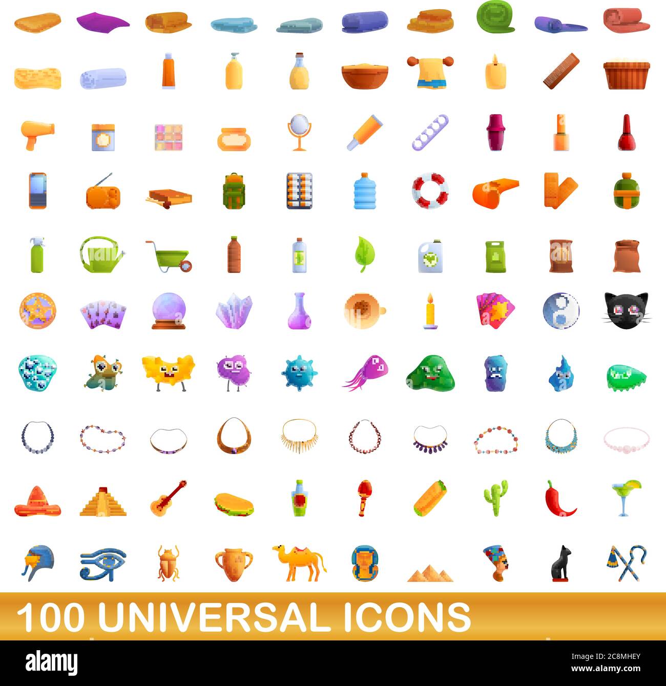100 universelle Symbole gesetzt. Cartoon Illustration von 100 universelle Symbole Vektor auf weißem Hintergrund einstellen Stock Vektor