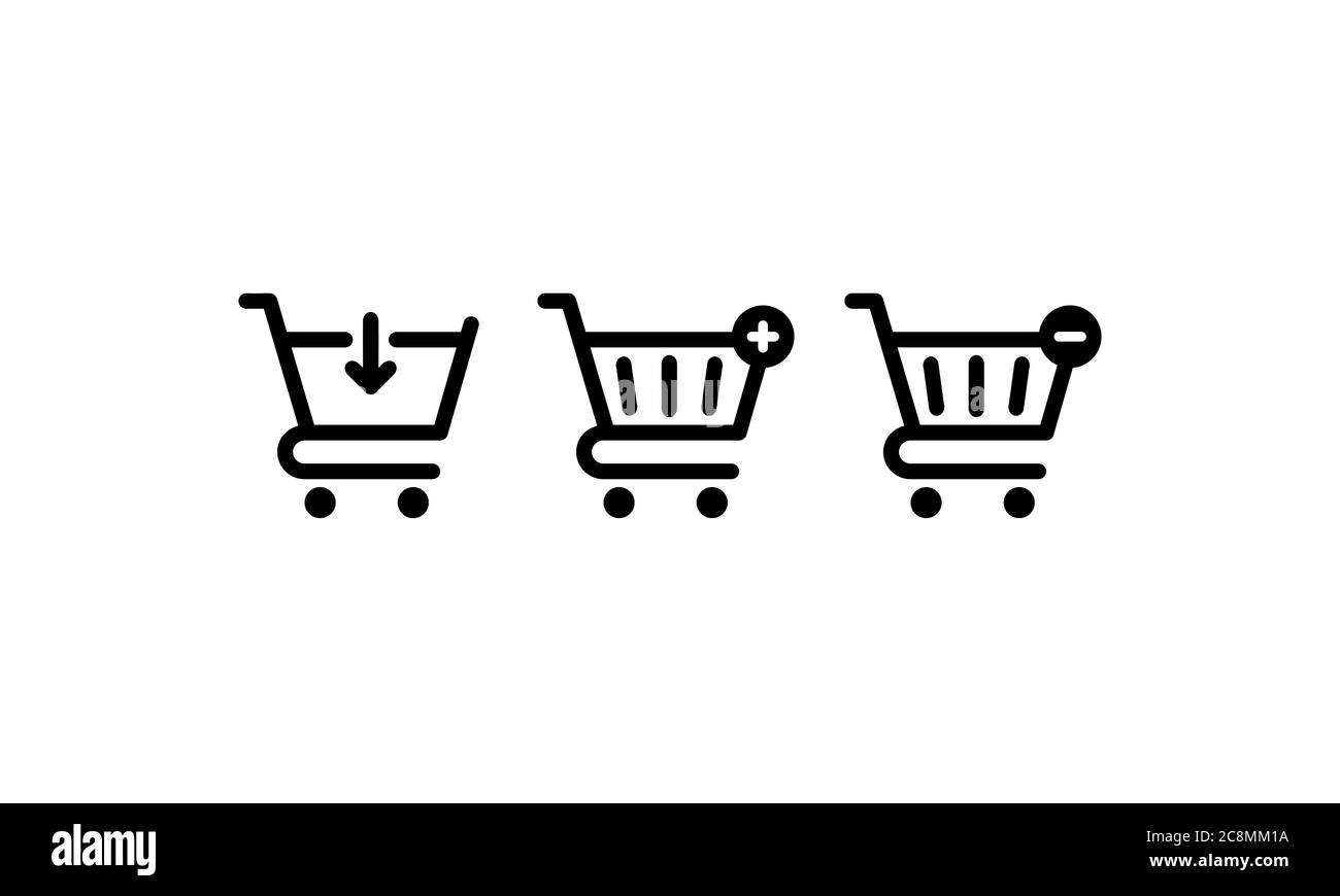 Warenkorb Symbole gesetzt. Supermarkt Trolley Symbol für E-Commerce. Vektor auf isoliertem weißem Hintergrund. EPS 10 Stock Vektor