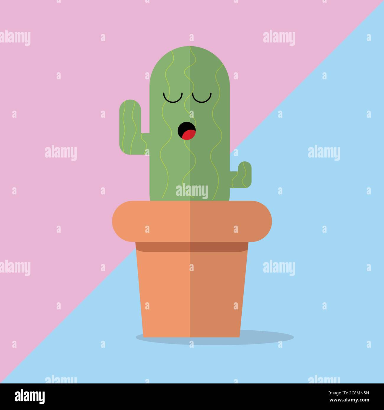Hohe Kakteen Kaktus niedlichen Gesicht Charakter auf rosa und hellblauen Hintergrund Sukkulente Illustration Vektor Stock Vektor