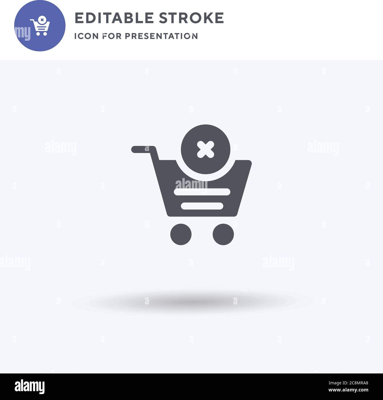 Aus Warenkorb Symbolvektor entfernen, gefülltes flaches Schild, solides Piktogramm isoliert auf weiß, Logo-Illustration. Symbol „aus Warenkorb entfernen“ für Präsentation. Stock Vektor