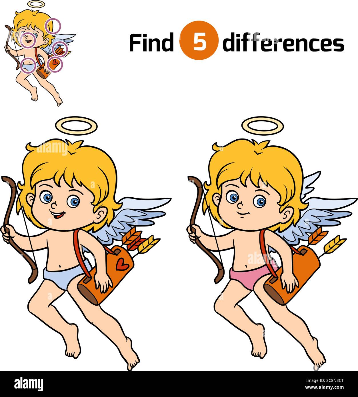 Finden Sie Unterschiede, Bildung Spiel für Kinder, Engel Stock Vektor