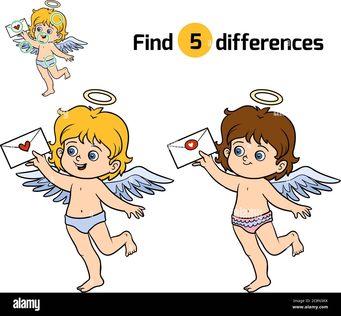 Finden Sie Unterschiede, Bildung Spiel für Kinder, Engel Stock Vektor