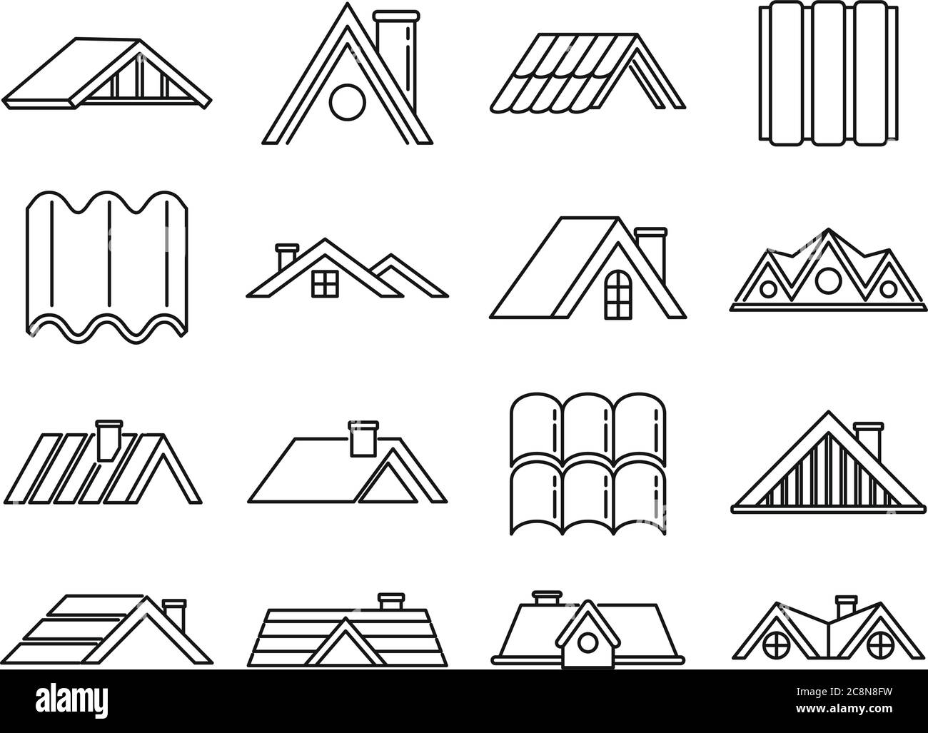 Symbole für das Dach des Hauses. Skizzieren Sie Satz von Hausdach Vektor-Symbole für Web-Design isoliert auf weißem Hintergrund Stock Vektor