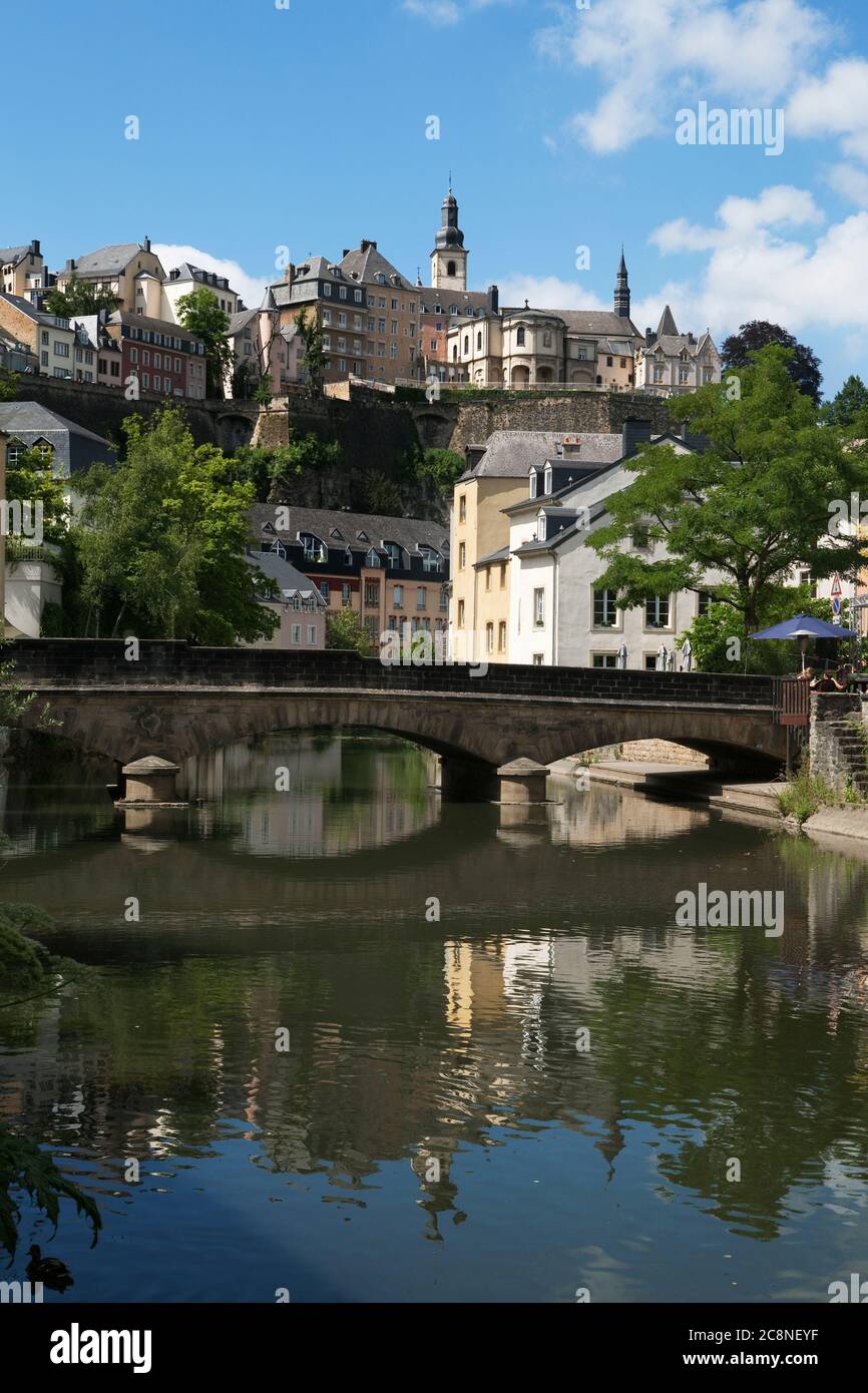 Blick von Grund auf die Altstadt, Luxemburg, Großherzogtum Luxemburg, Europa Stockfoto