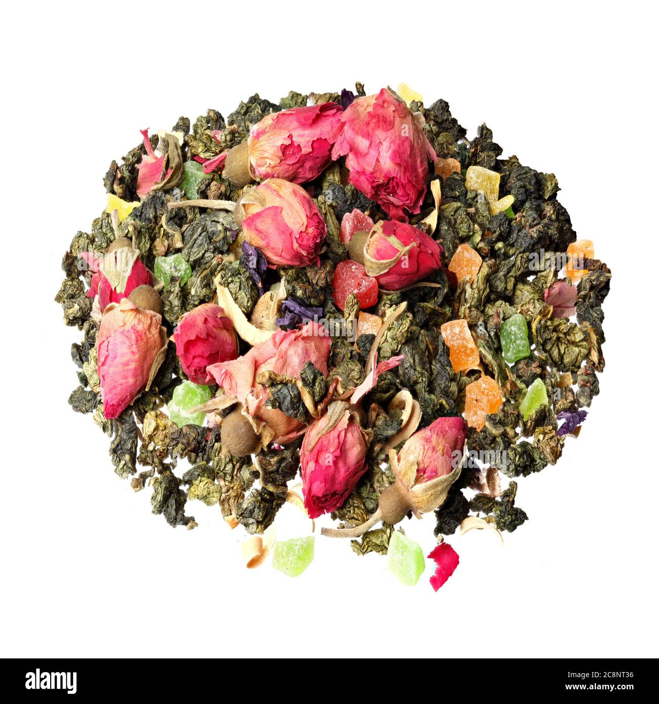 Mischung Kräuterfrucht Tee mit Blütenblättern und trockenen Beeren. Stockfoto