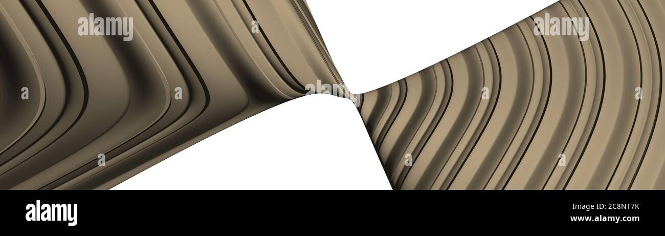 Ultrabreiter abstrakter 3D-Hintergrund von gebogenen geometrischen Mustern von Mokassin-Farbe mit Beleuchtung und Schatten für verschiedene Anwendungen, die eine farbenfrohe Umgebung benötigen Stockfoto
