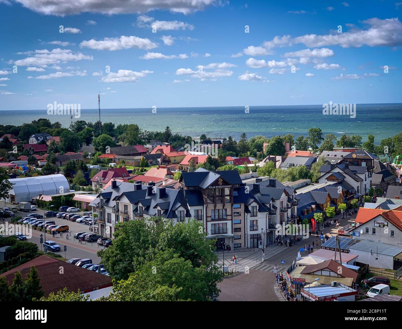 Der Blick über Jaroslawiec in Polen vom Leuchtturm Stockfoto