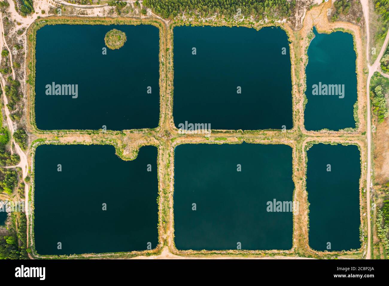 Luftaufnahme Retention Basins, Wet Pond, Wet Inhaftierung Basin Oder