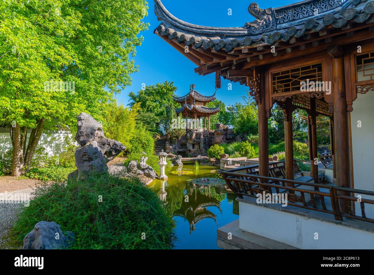 Kleiner aber schöner Chinagarten oder Chinesischer Garten, Stuttgarter Innenstadt, Bundesland Baden-Würtemberg, Süddeutschland, Mitteleuropa Stockfoto