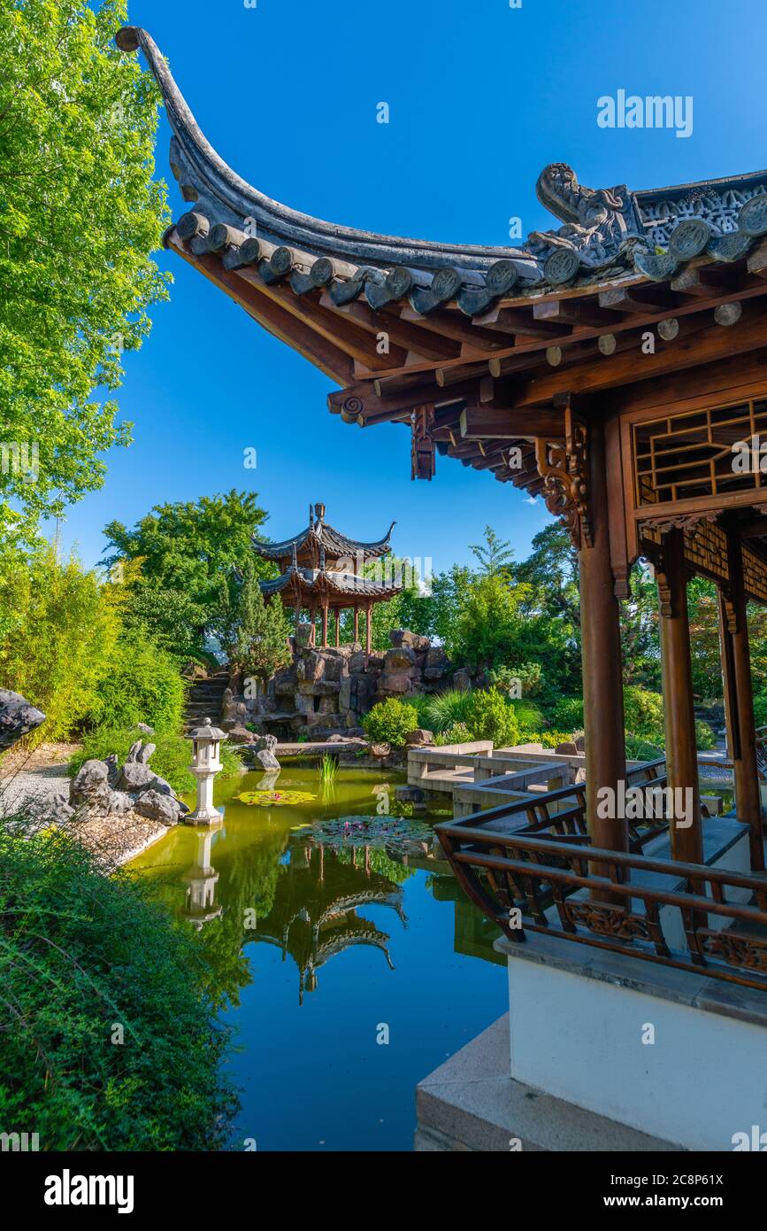 Kleiner aber schöner Chinagarten oder Chinesischer Garten, Stuttgarter Innenstadt, Bundesland Baden-Würtemberg, Süddeutschland, Mitteleuropa Stockfoto