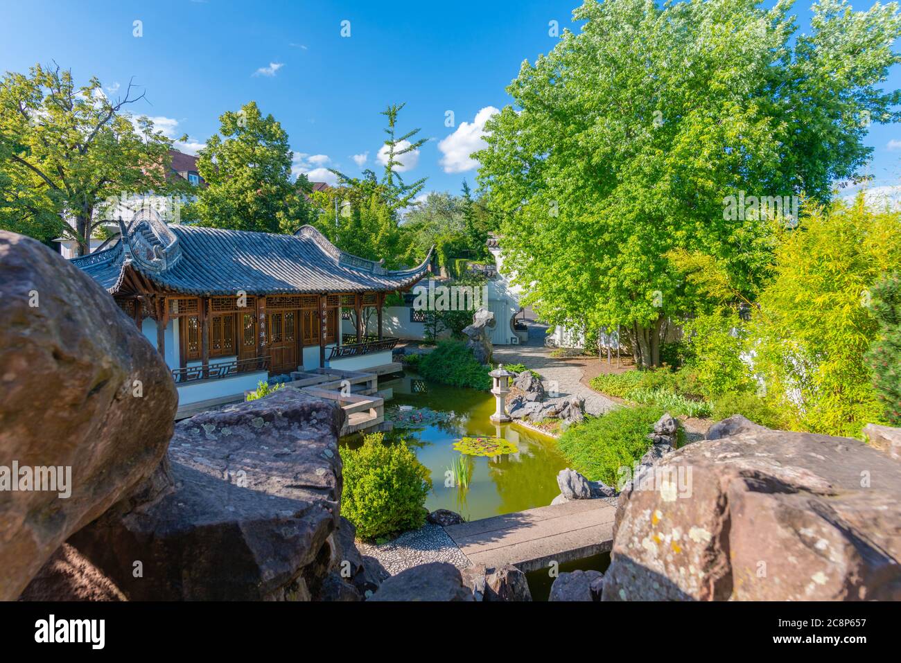 Kleiner aber schöner Chinagarten oder Chinesischer Garten, Stuttgarter Innenstadt, Bundesland Baden-Würtemberg, Süddeutschland, Mitteleuropa Stockfoto