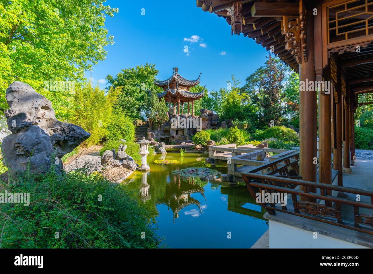 Kleiner aber schöner Chinagarten oder Chinesischer Garten, Stuttgarter Innenstadt, Bundesland Baden-Würtemberg, Süddeutschland, Mitteleuropa Stockfoto