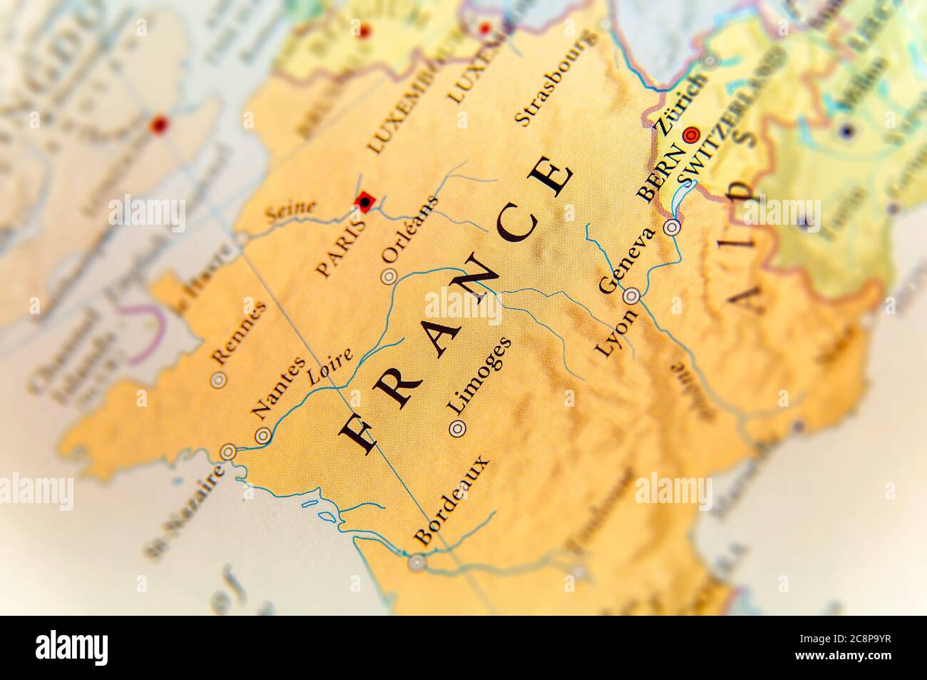 Geographische Karte des europäischen Landes Frankreich mit wichtigen Städten Stockfotografie - Alamy