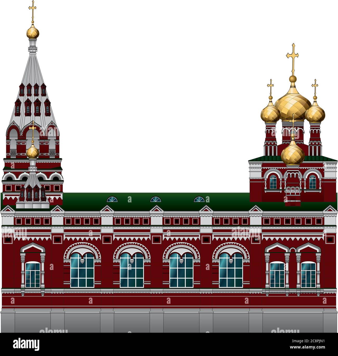 Die russische Architektur. Altes Kirchengebäude in der Stadt Perm. Eine Orthodoxe Kirche. Bischöfe der Kirche der Himmelfahrt Stock Vektor