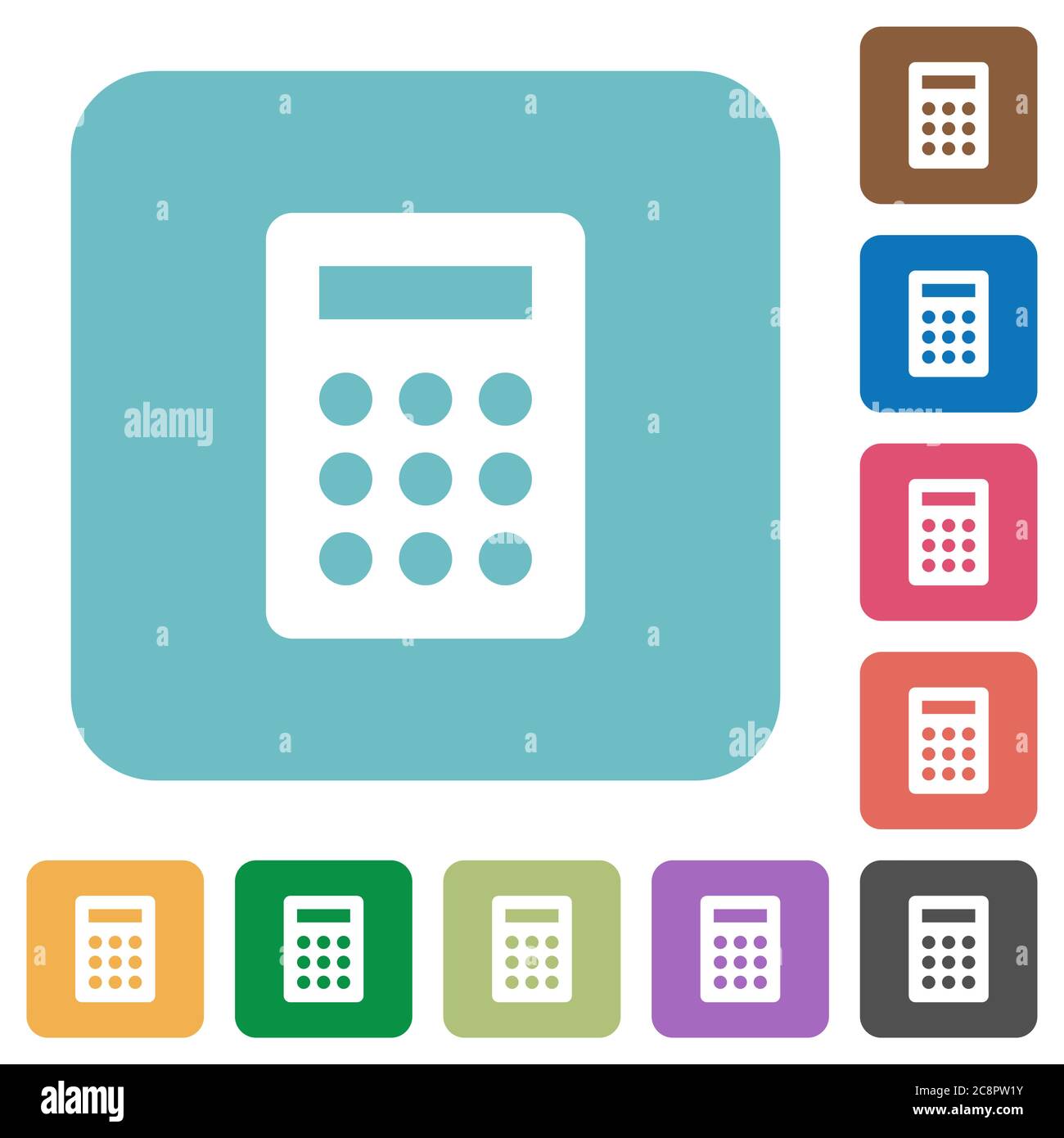 Flache Symbole auf abgerundeten quadratischen Hintergrundfarben. Stock Vektor