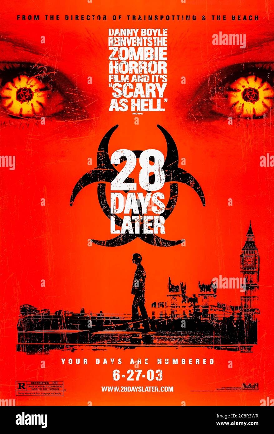 28 Days Later (2002) Regie: Danny Boyle mit Cillian Murphy, Naomie Harris, Christopher Eccleston und Brendan Gleeson. Britischer post-apokalyptischer Überlebenshorror über einen unheilbaren Rage-Virus, der die Infizierten in gewalttätige Monster verwandelt. Stockfoto