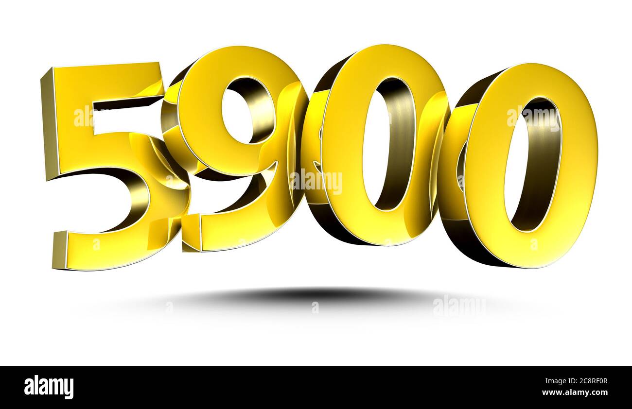 3D-Illustration Goldene Zahl 5900 isoliert auf weißem Hintergrund.(mit Zuschneideweg). Stockfoto