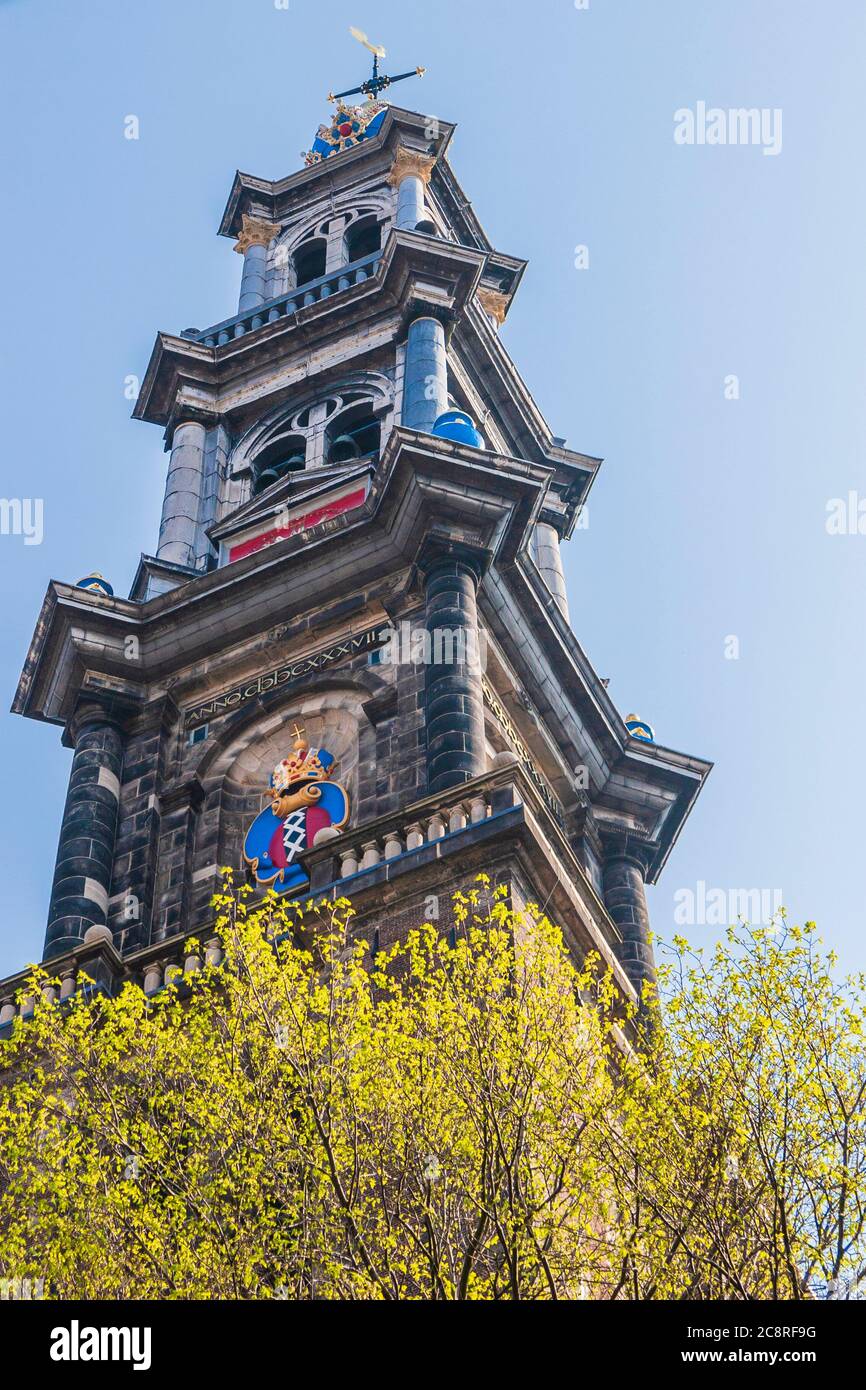 Westerkerk (Westkirche) in Amsterdam, Niederlande. Stockfoto