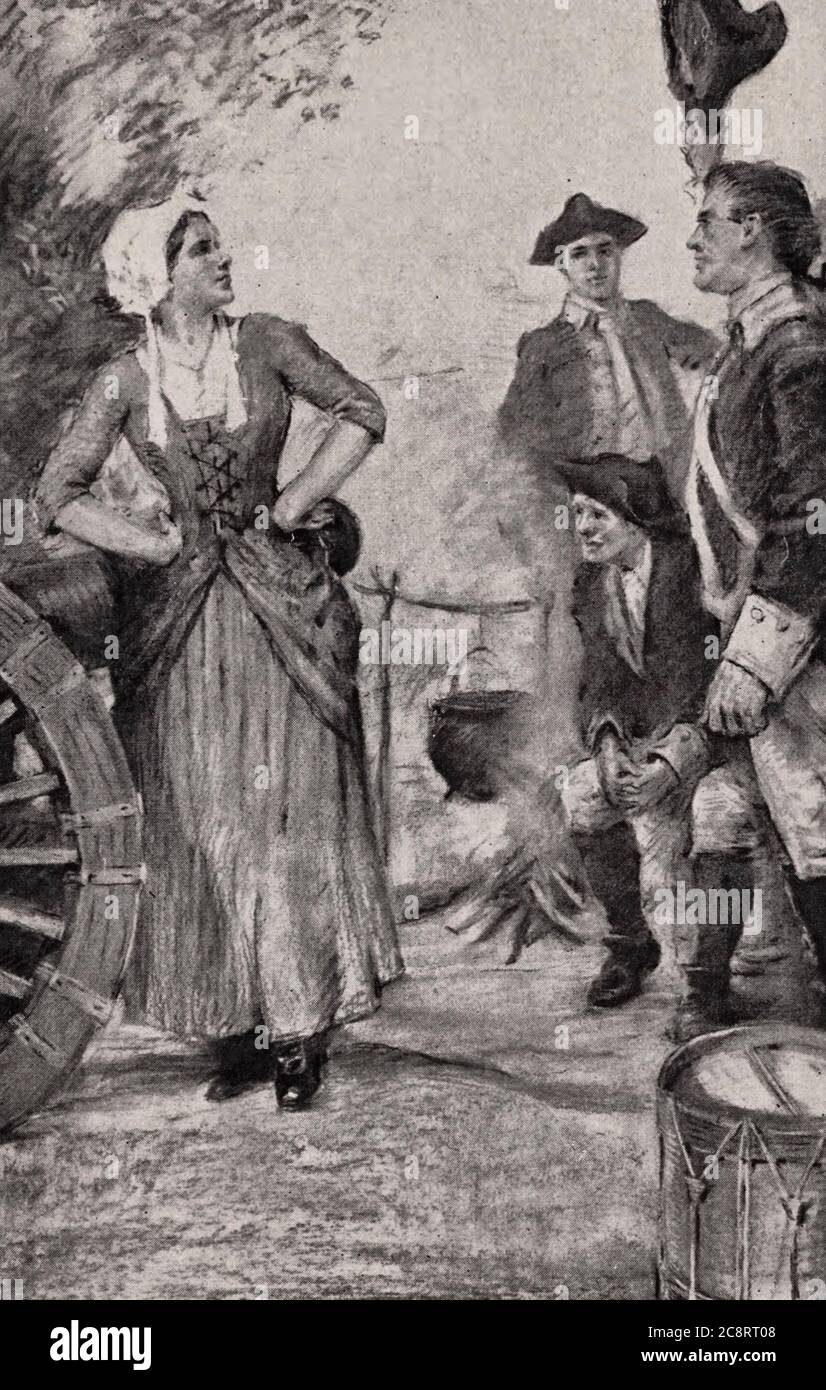 Bravo Molly Pitcher - Molly Pitcher wird nach dem Anbringen einer Kanone in der Schlacht von Monmouth während der amerikanischen Revolution gefeiert Stockfoto