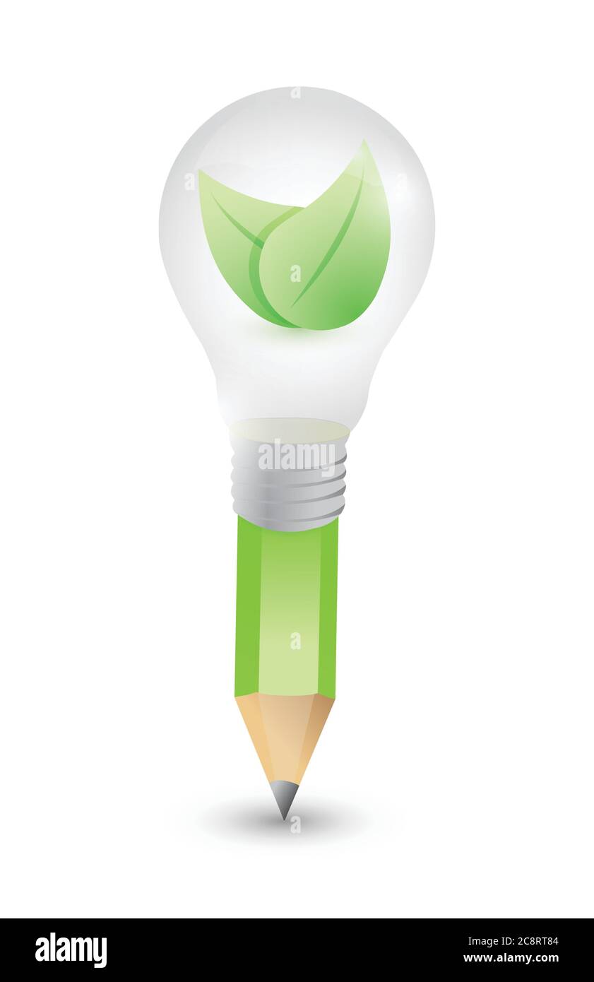 Bleistift Glühbirne und Blätter Illustration Design über weiß Stock Vektor