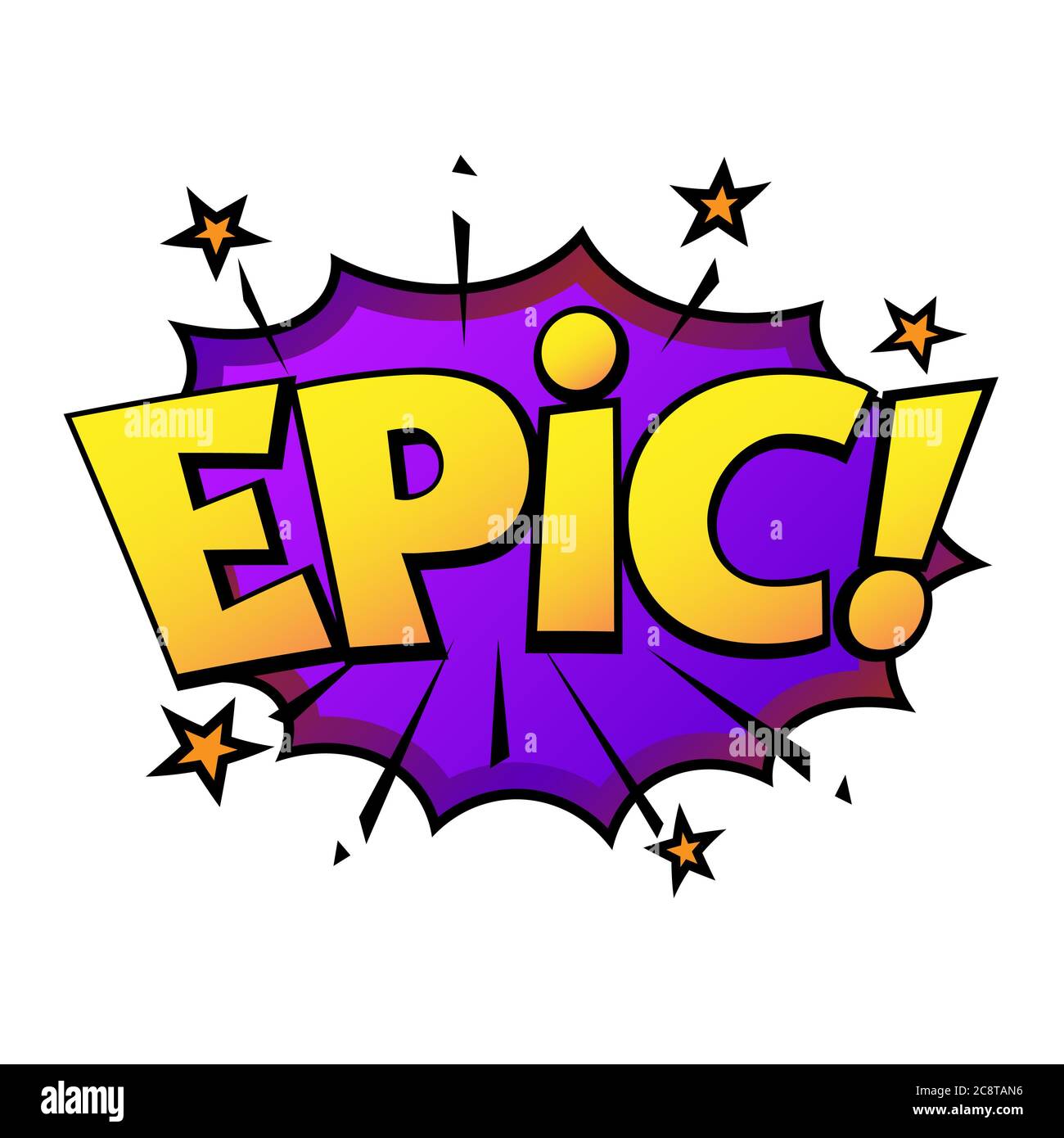 Comic-Schriftzug Wow. Comic Sprechblase mit emotionalem Text Epic. Helle dynamische Cartoon-Illustration im Retro-Pop-Art-Stil auf weiß isoliert Stockfoto