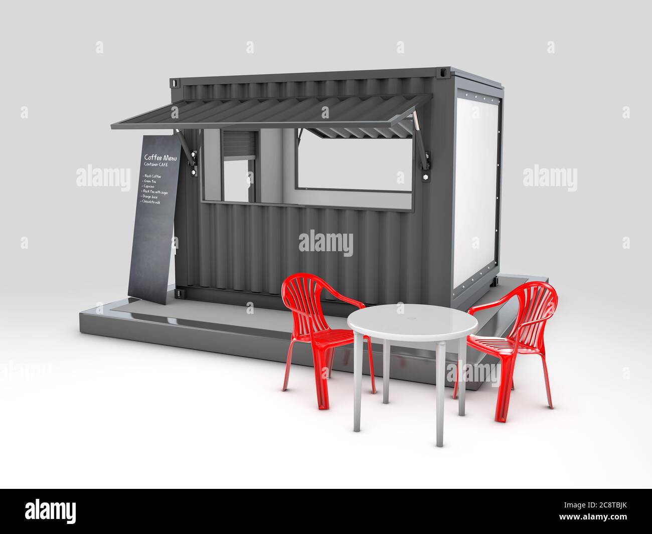 3d-Rendering von umgebauten alten Versandcontainer in Café, Clipping-Pfad enthalten Stockfoto