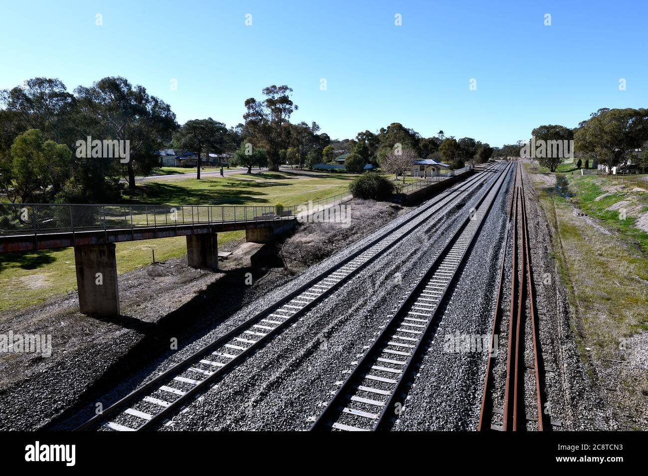 Glenrower, Victoria. Die Glenrowan Station, wo Ned Kelly, durch Schüsse verwundet, wurde mit dem Zug nach Benalla und dann Melbourne Gefängnis geschickt. Stockfoto