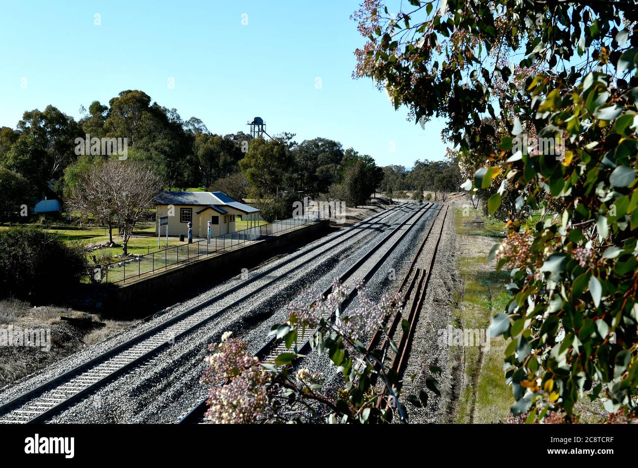 Glenrower, Victoria. Die Glenrowan Station, wo Ned Kelly, durch Schüsse verwundet, behandelt wurde, bevor sie mit dem Zug nach Benalla und Melbourne Gefängnis geschickt wurde. Stockfoto