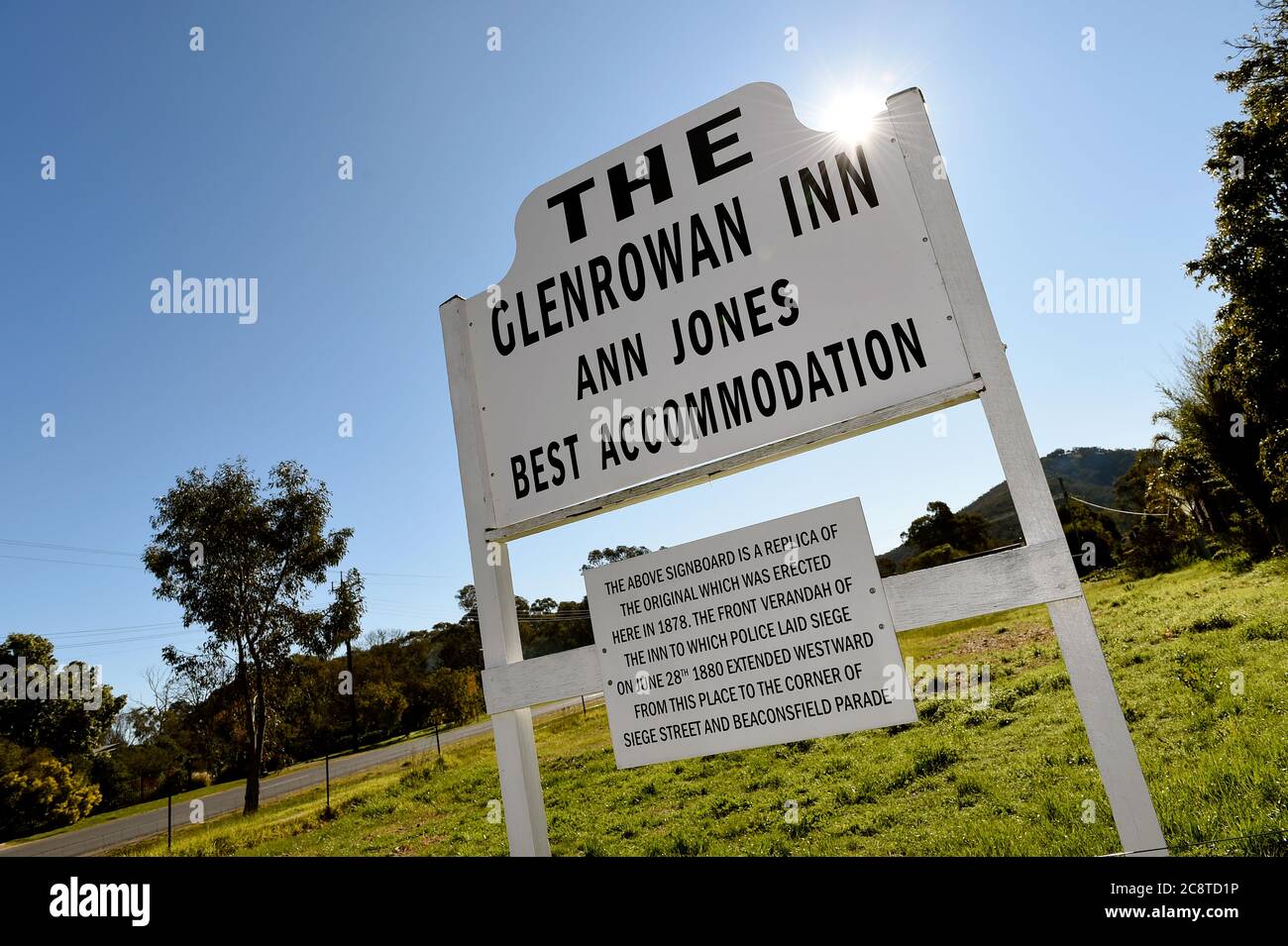Glenrower, Victoria. Ort der 'Siege of Glenrower', dem Glenrower Inn, wo der australische Buschranger Ned Kelly und seine Bande gegen die Polizei kämpften. Stockfoto