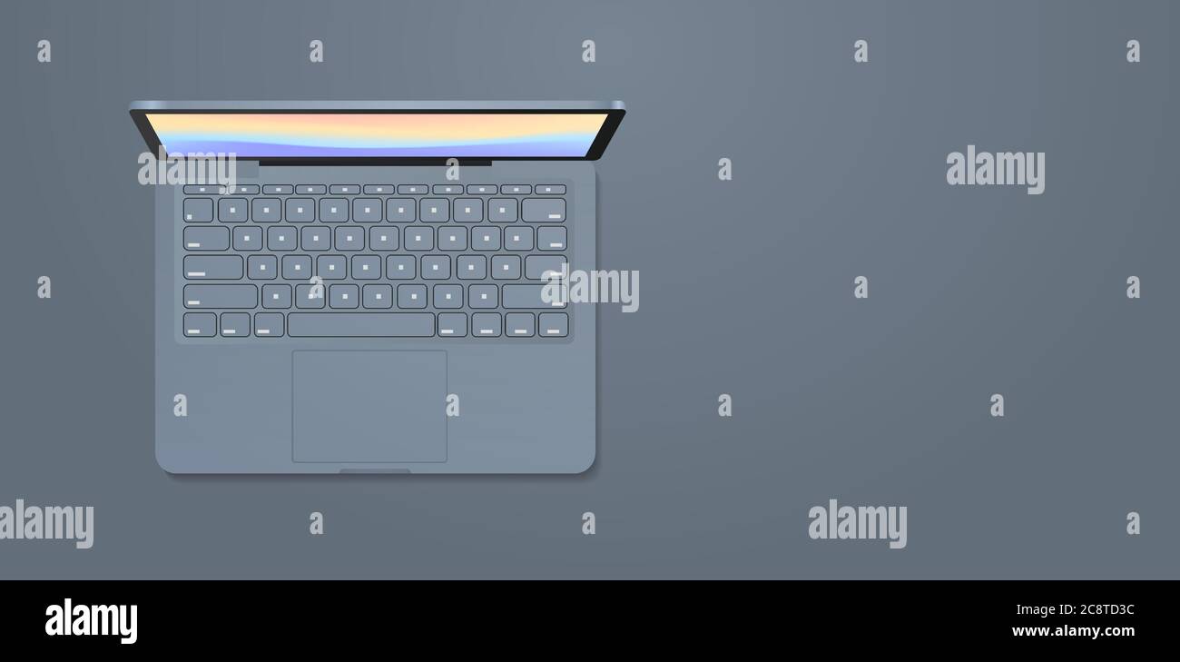 Moderner Laptop mit Tastatur und farbigen Bildschirm realistische Mockup Gadgets und Geräte Konzept horizontale Vektor-Illustration Stock Vektor