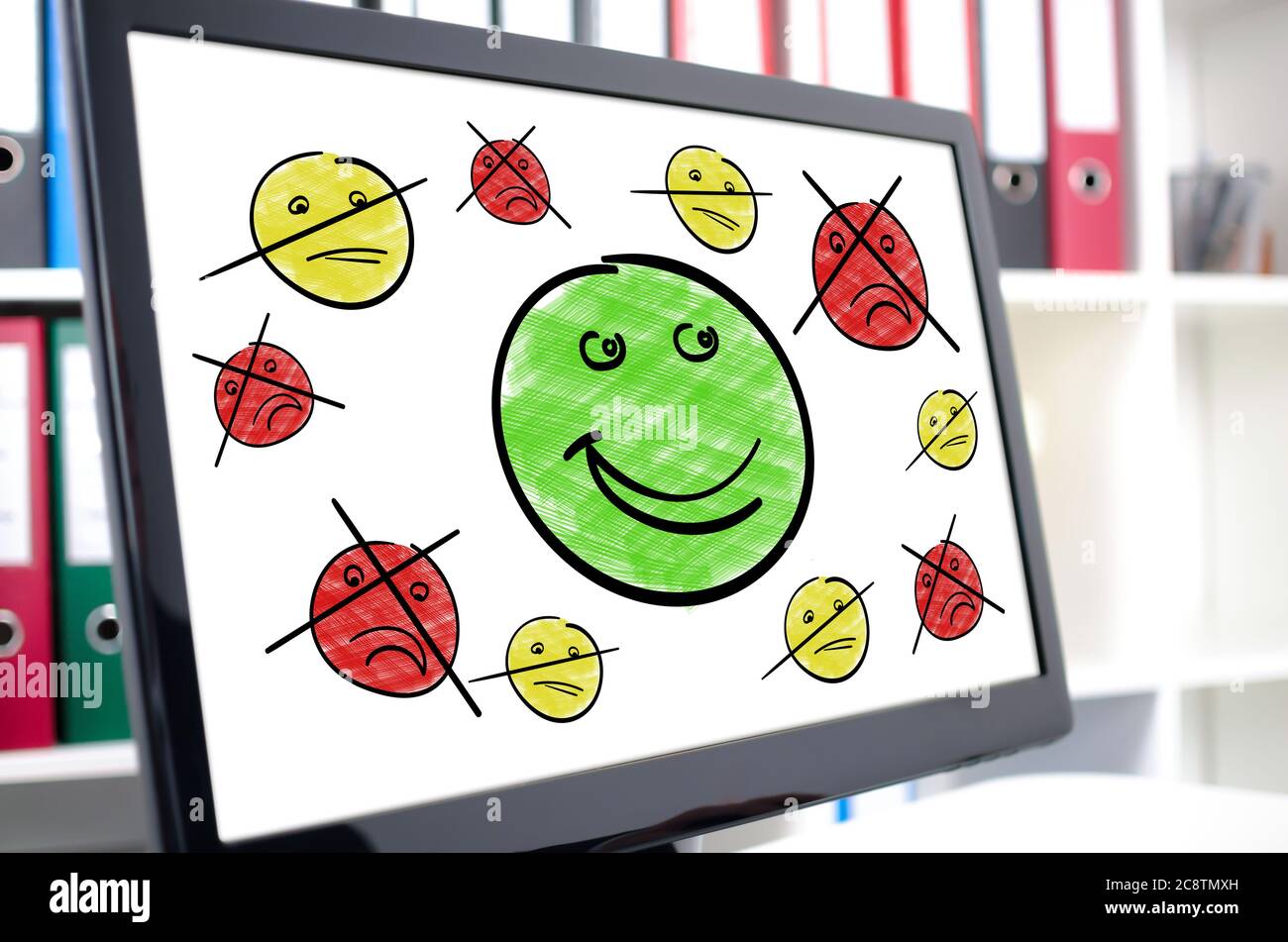 Kundenzufriedenheitskonzept auf einem Computerbildschirm dargestellt Stockfoto