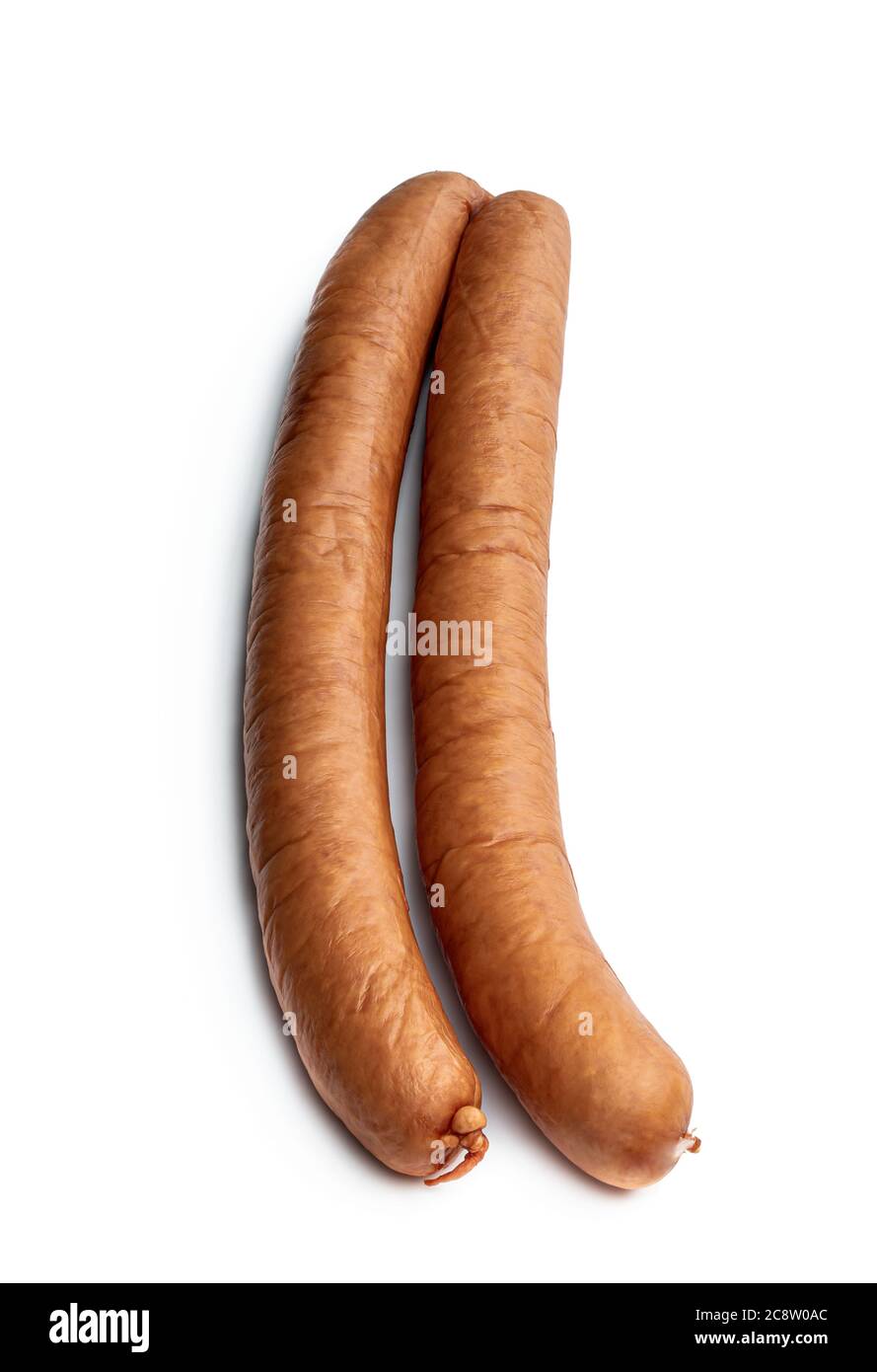 Geräucherte und gedämpfte mittelschwere Schweinshaxe auf Weiß isoliert Stockfoto