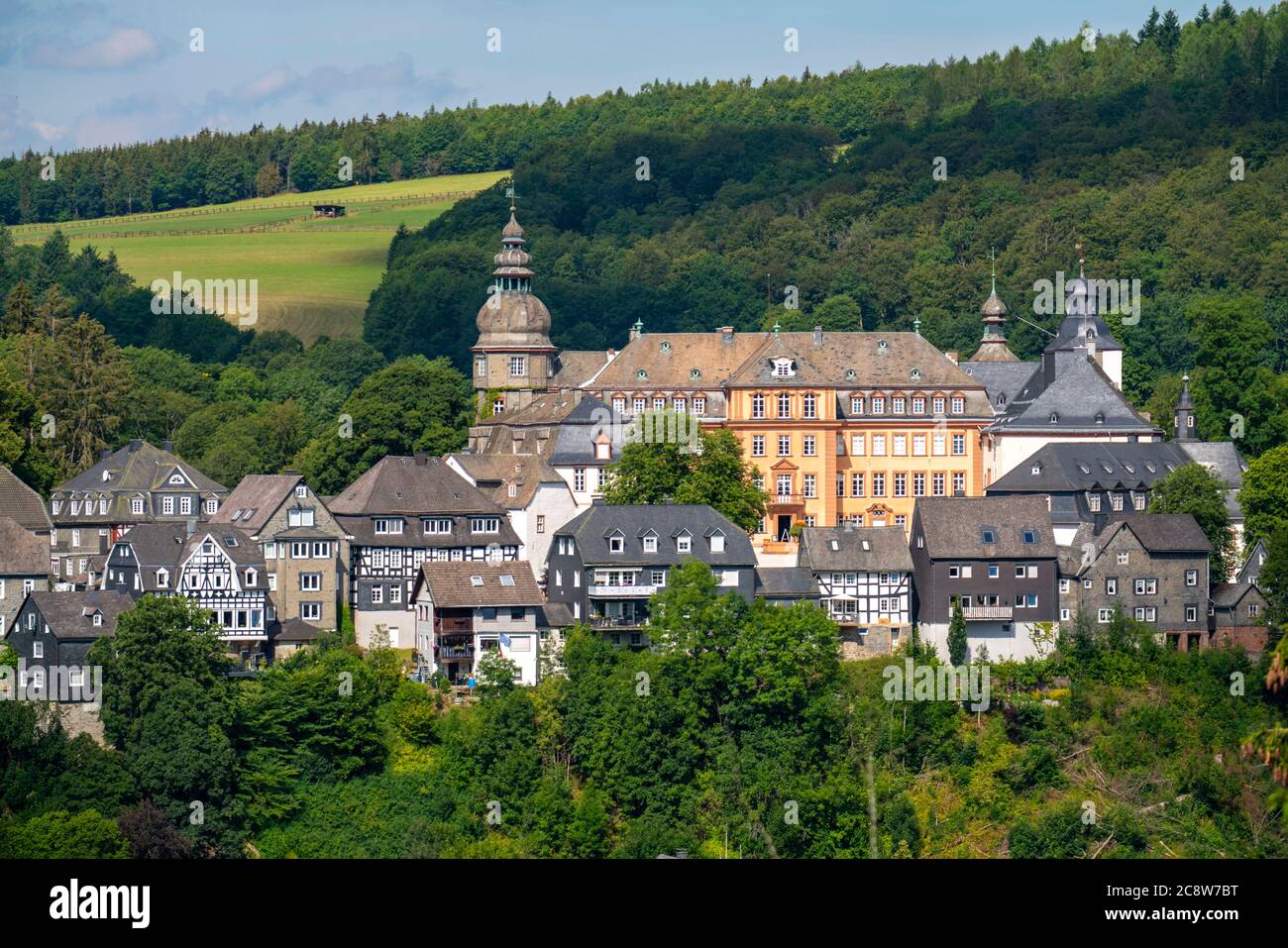 Bad Berleburg, im Bezirk Siegen-Wittgenstein, Rothaargebirge, Sauerland, Oberstadt, mit Schloss Berleburg, NRW, Deutschland, Stockfoto