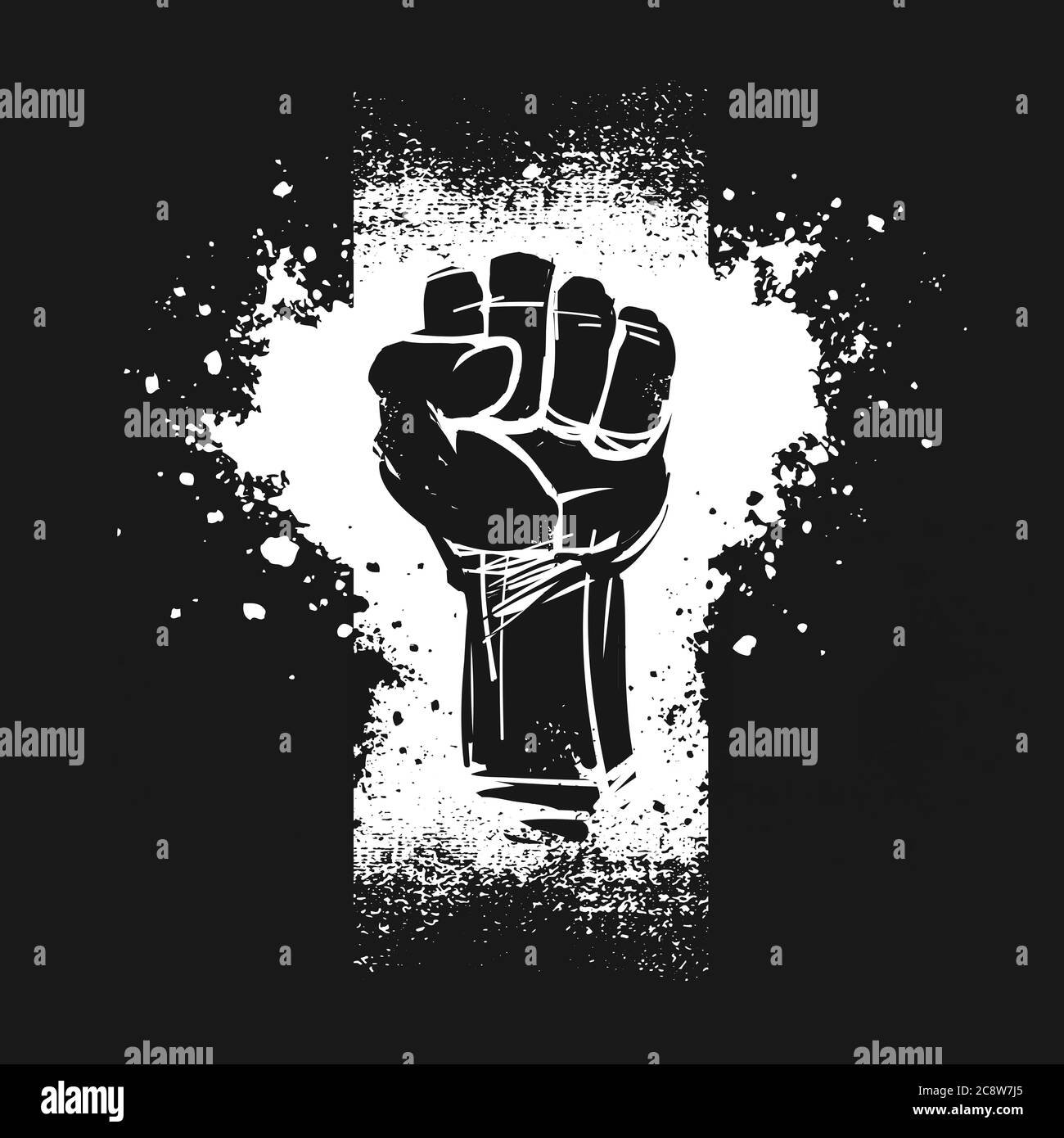 Erhöhte Faust Illustration, als Symbol für Widerstand, auf schwarzem Hintergrund. Banner der schwarzen Leben. Stockfoto