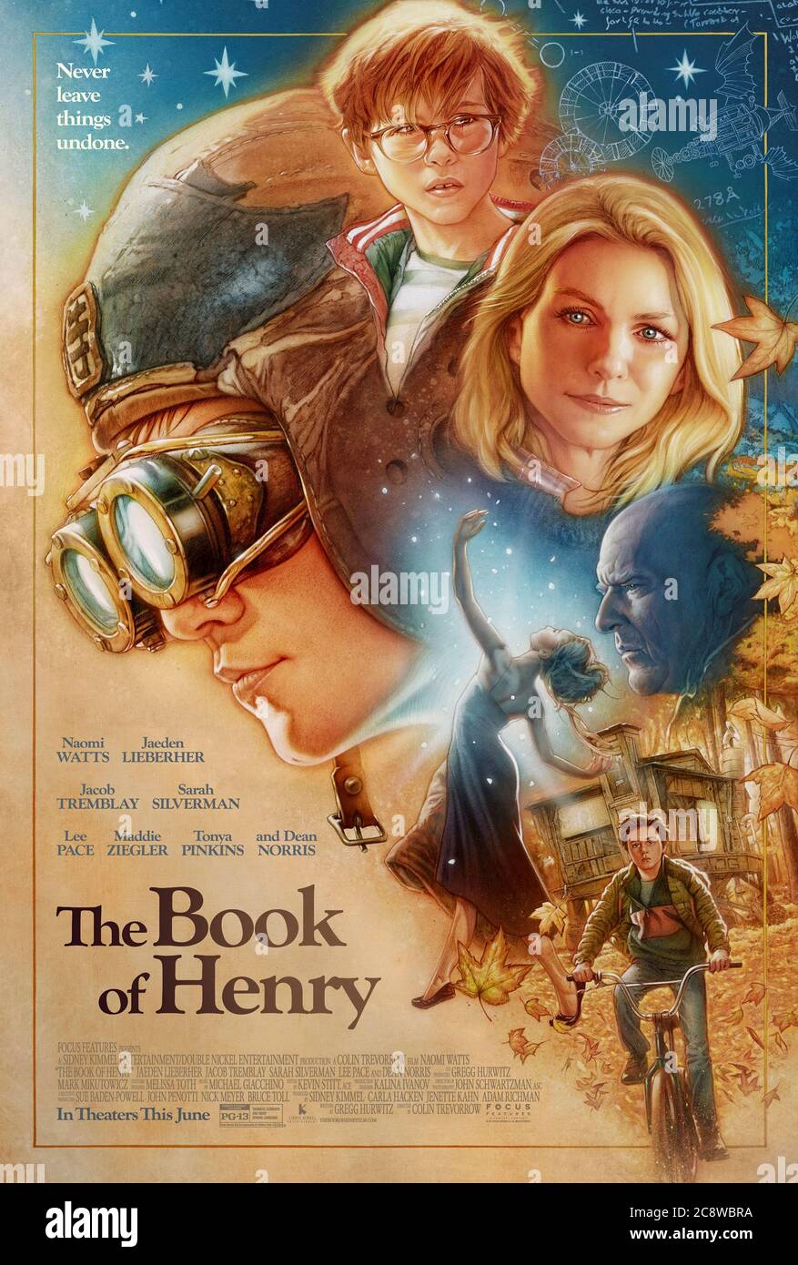 The Book of Henry (2017) Regie: Colin Trevorrow mit Naomi Watts, Jaeden Martell, Jacob Tremblay und Dean Norris. Ein junges Genie mit Krebs macht sich auf den Weg, um ein Mädchen zu retten, das nebenan misshandelt wird. Stockfoto