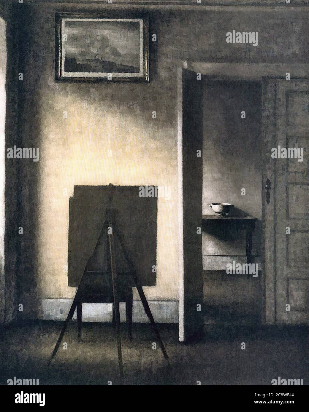 Hammershoi Vilhelm - Interieur mit Easel Bredgade 25 1 - Dänische Schule - 19. Und Anfang des 20. Jahrhunderts Stockfoto