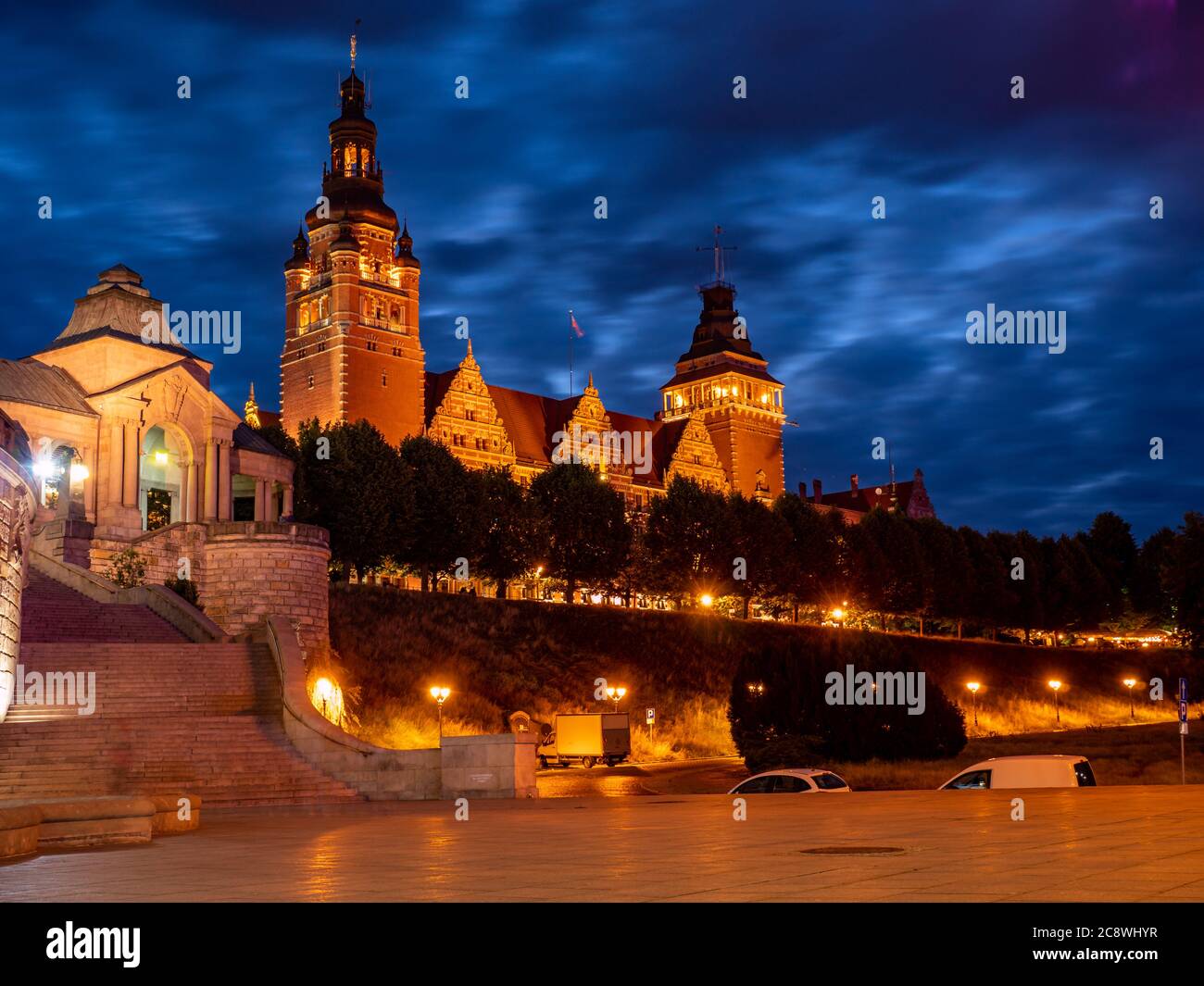 Nachtansicht von Szczecin Hook Terrasse polen Stockfoto