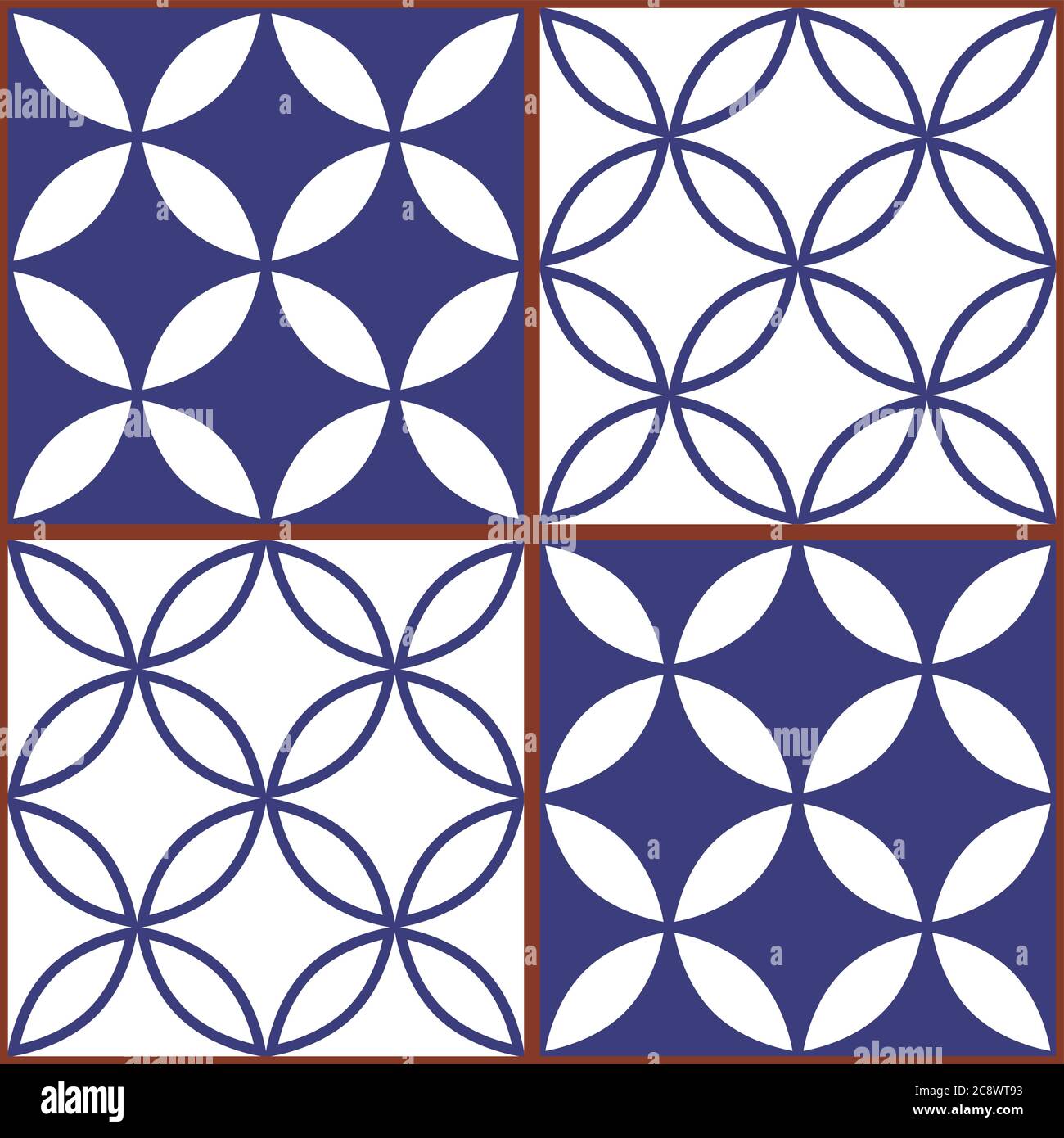 Marokkanische und türkische geometische Fliesen nahtlose Vektor-Design, weiß und blau Textilmuster Stock Vektor