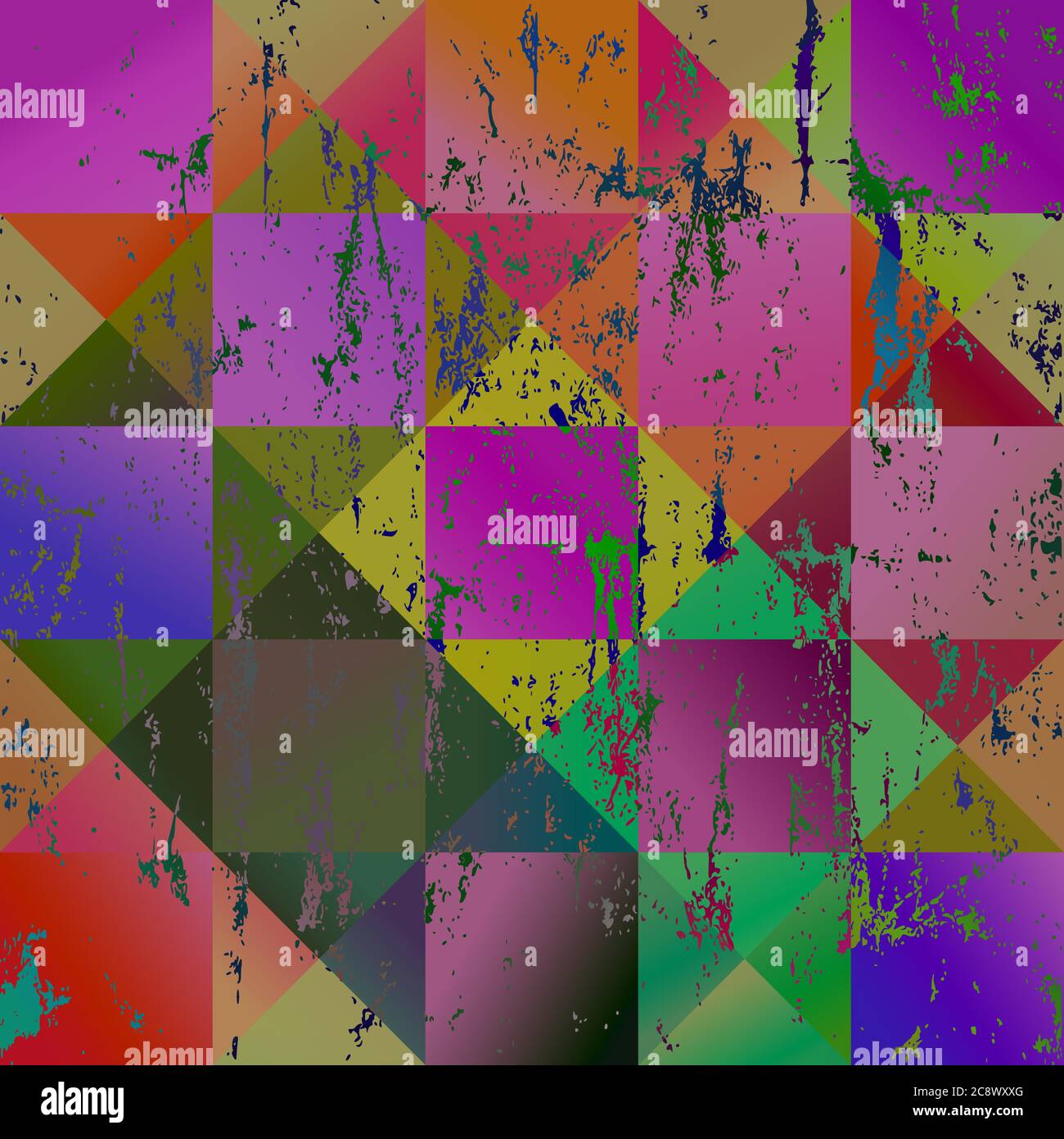 Abstraktes geometrisches Hintergrundmuster, Vintage/Retro, Pop Art, mit Strichen und Spritzern Stock Vektor