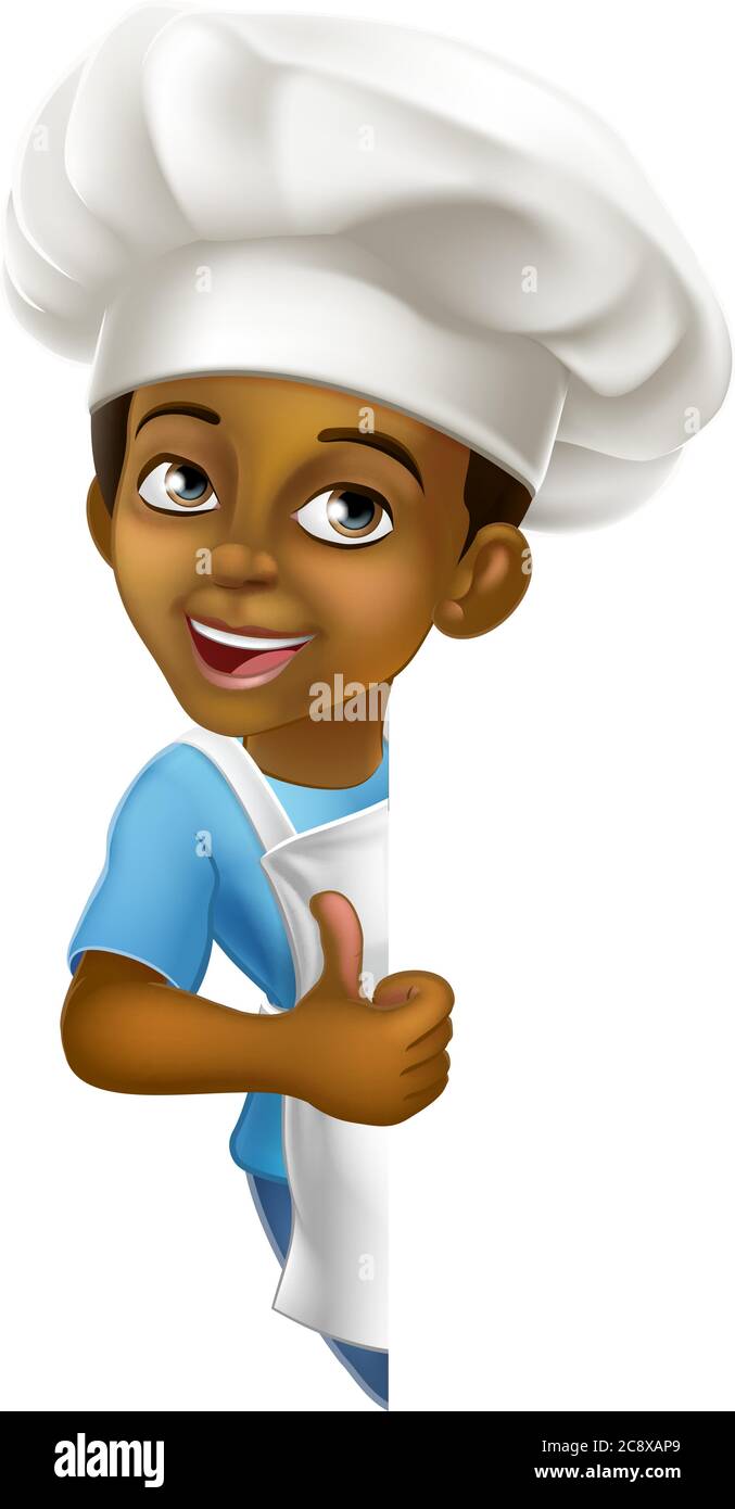 Black Boy Cartoon Kind Chef Kind Zeichen Daumen Nach Oben Stock Vektor