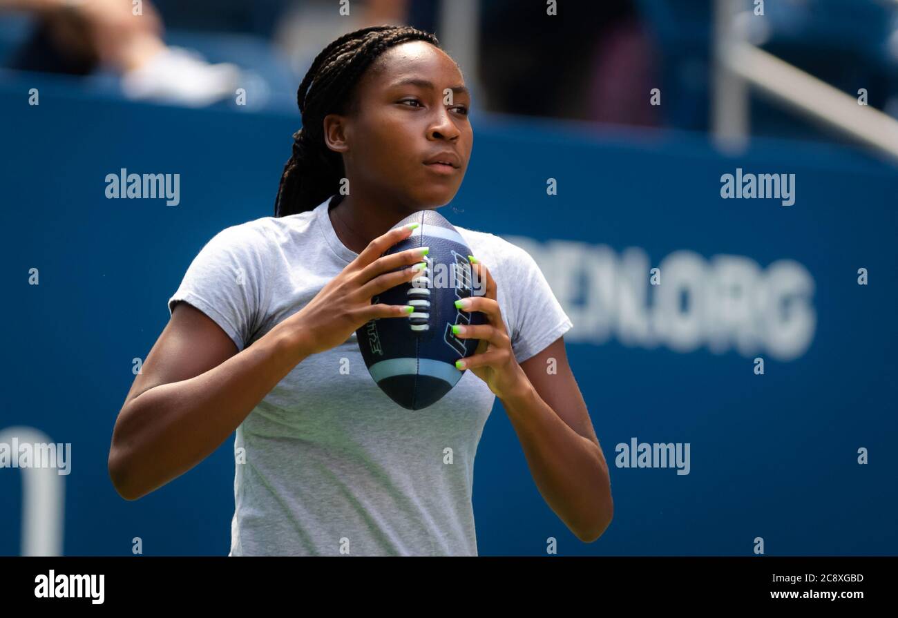 Coco Gauff aus den Vereinigten Staaten beim Training beim US Open Grand Slam Tennisturnier 2019 Stockfoto
