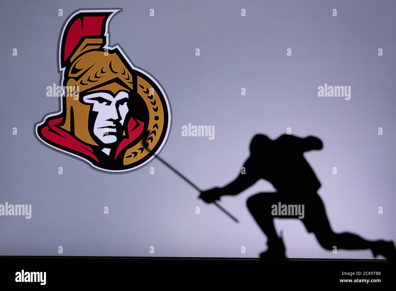 NHL Hockey Konzept Foto. Silhouette des professionellen NHL Eishockey-Spieler Stockfoto